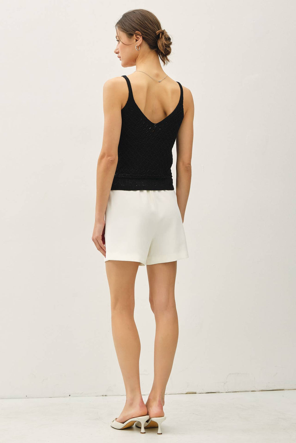 CROCHET KNIT DETAILED V-NECK TANK