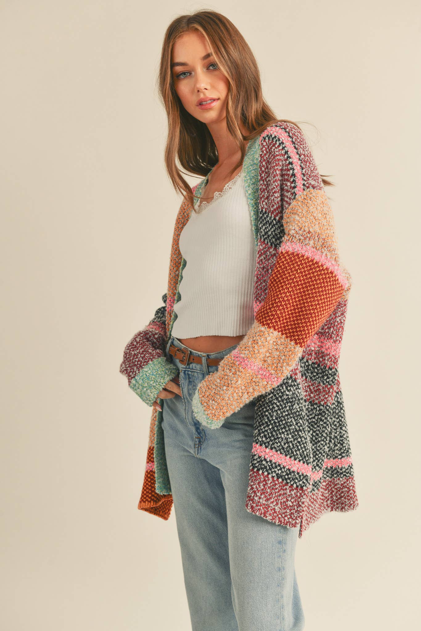 OVERSIZED COLOR BLOCK CARDIGAN MSW10038