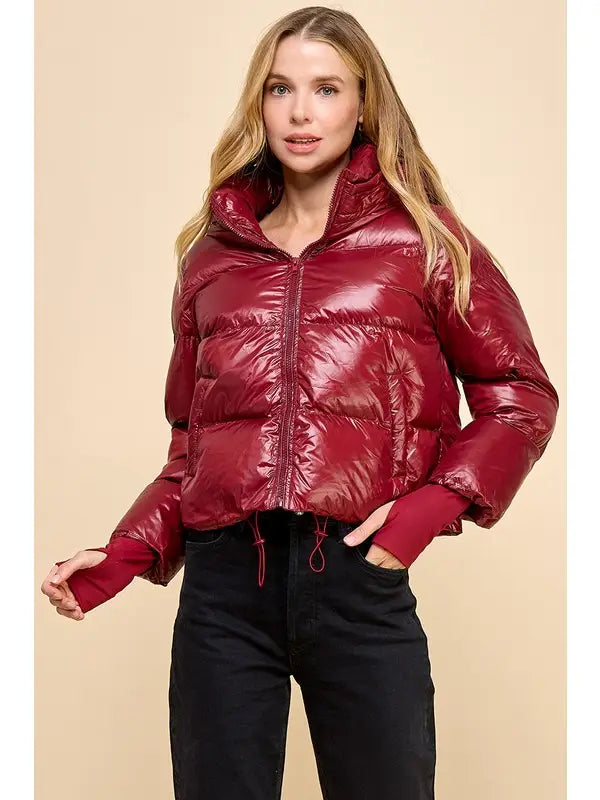 Thumb Hole Opening Hooded Puffer Jacket