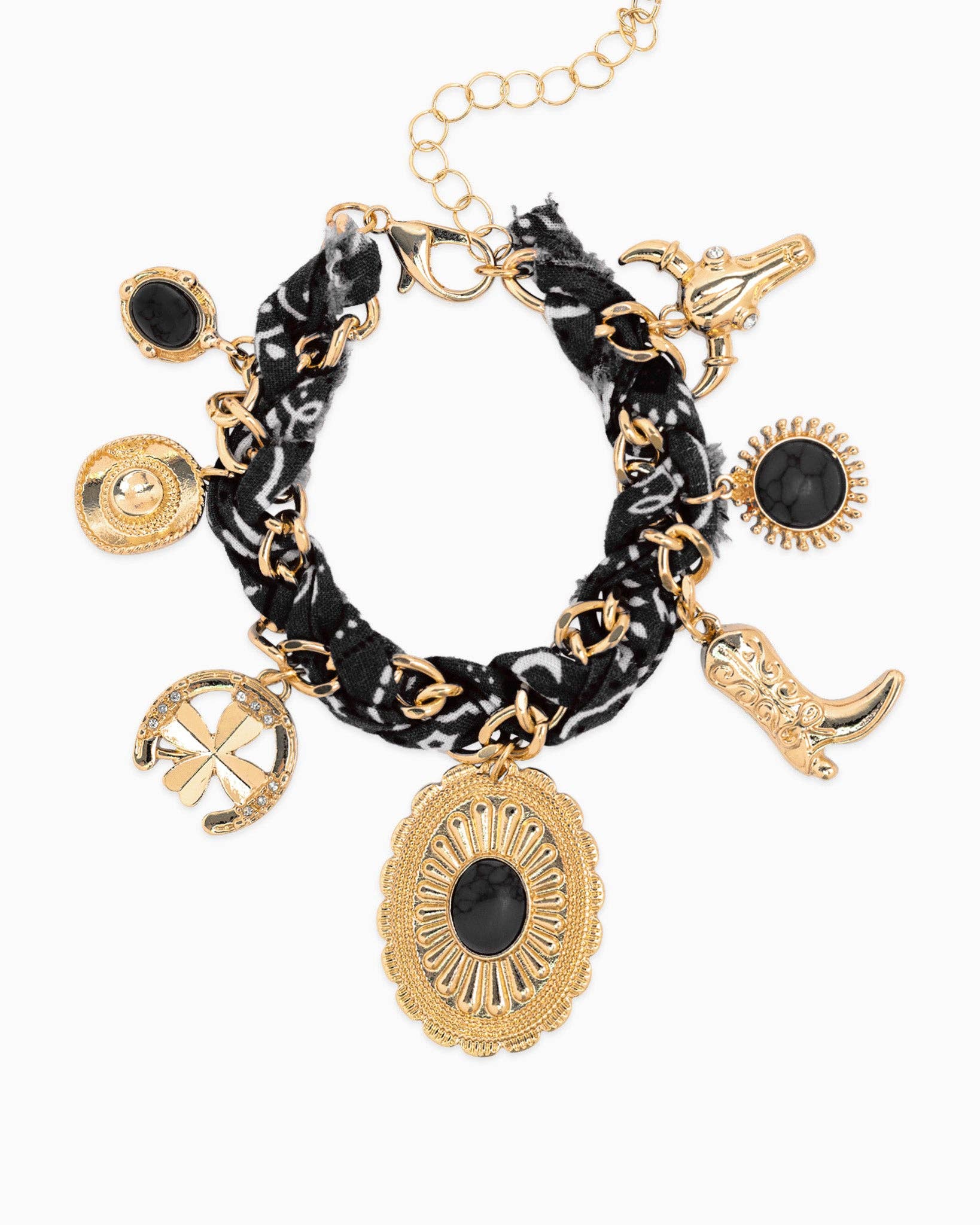 Paisley Scarf Western Concho Multi Charm Bracelet