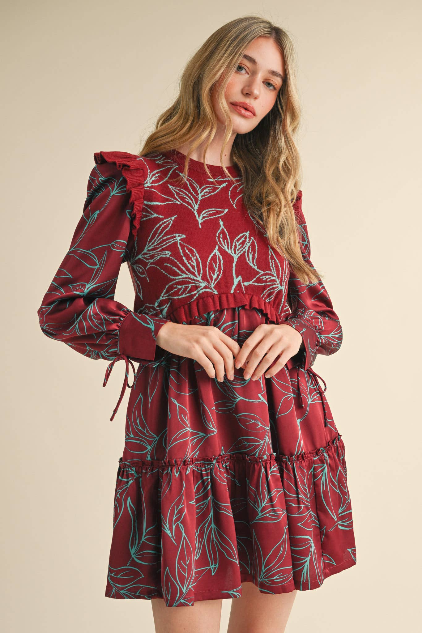 EXCLUSIVE PRINT MIXED MEDIA SWEATER DRESS