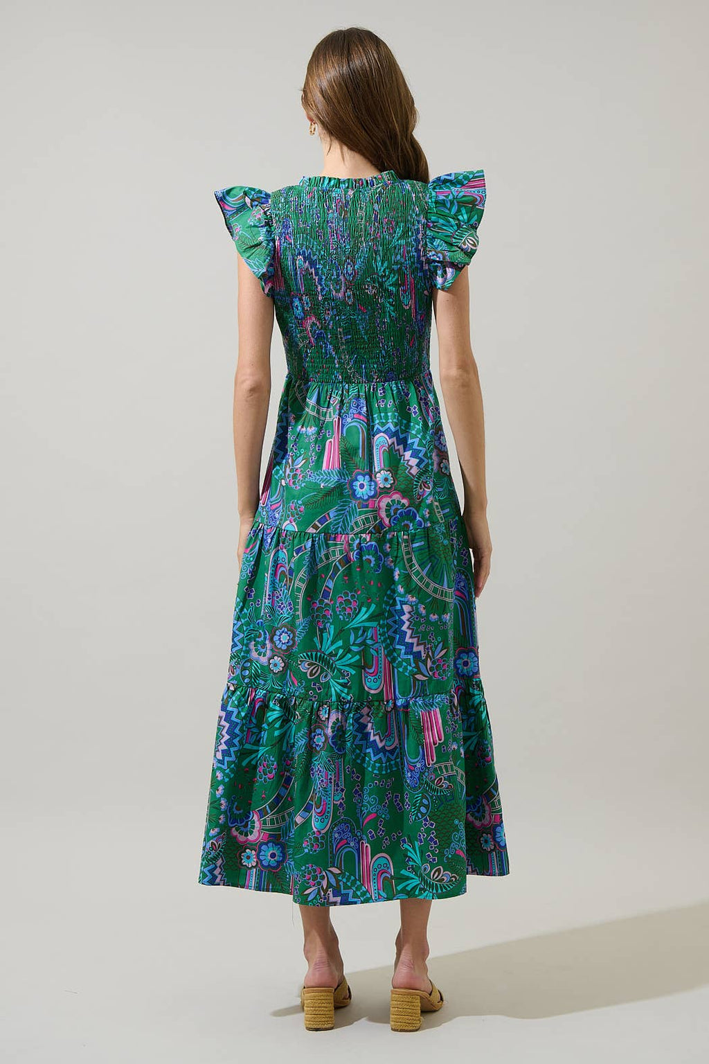 Vesper Floral Sunfire Tiered Midi Dress
