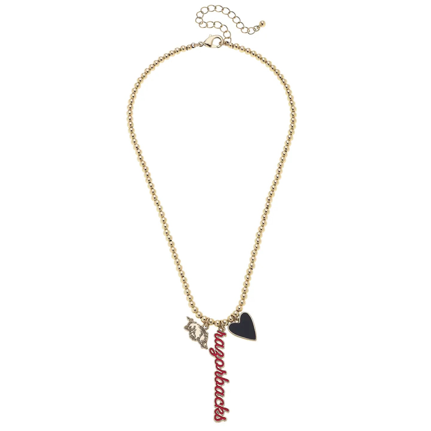 Arkansas Razorbacks Ball Bead Charm Necklace in Shiny Gold