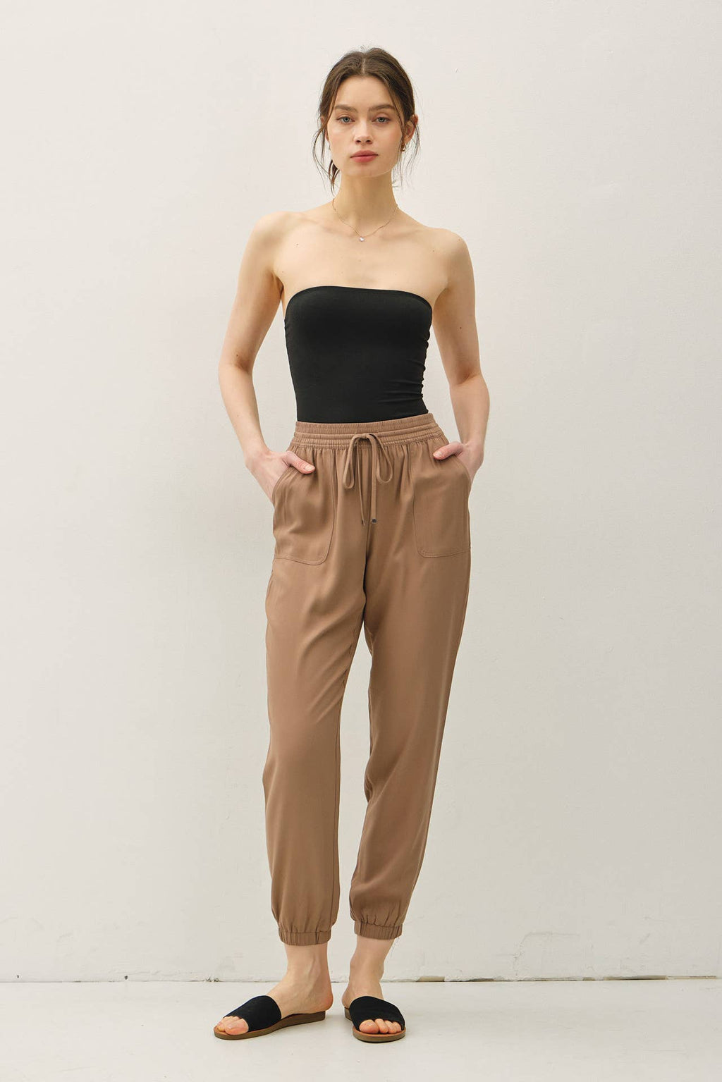 HIGH RISE ELASTIC DRAWSTRING JOGGER PANTS
