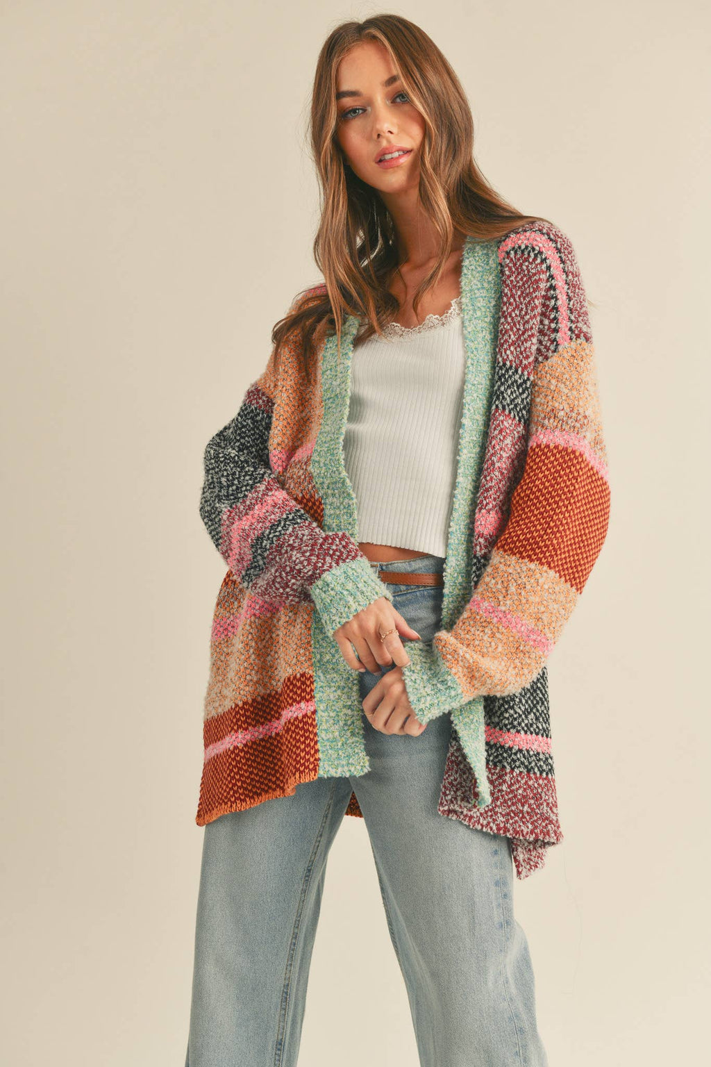 OVERSIZED COLOR BLOCK CARDIGAN MSW10038