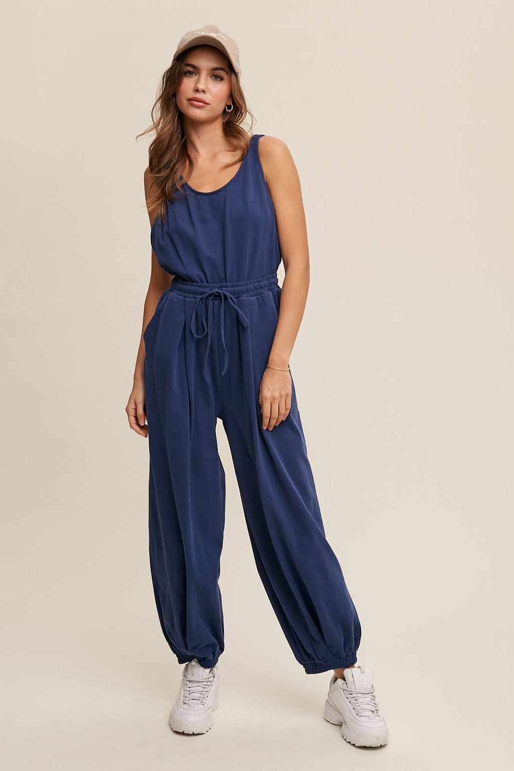 Open Back Cotton Knit Jumpsuit