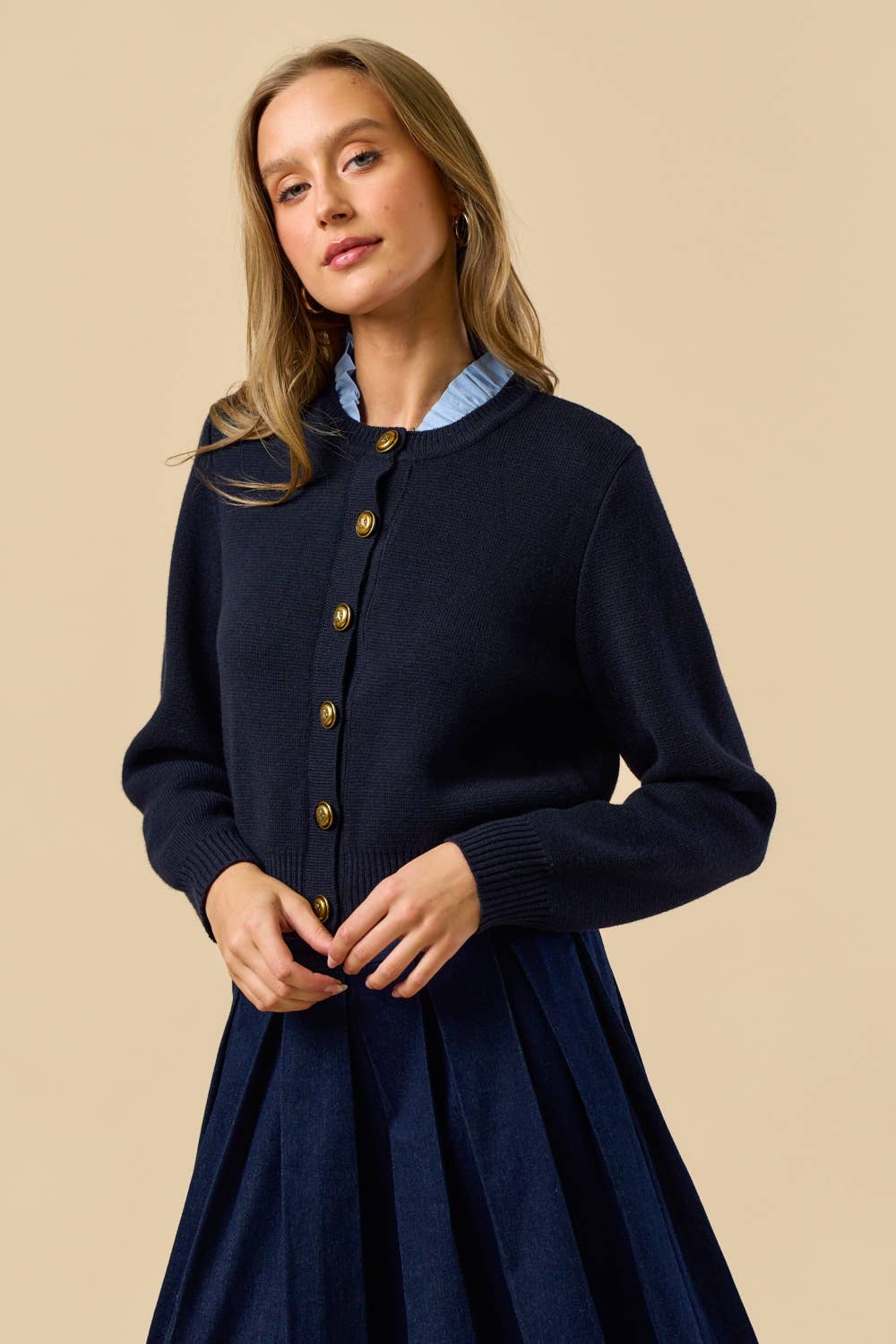 Button Down Cardigan Top with Gold Buttons