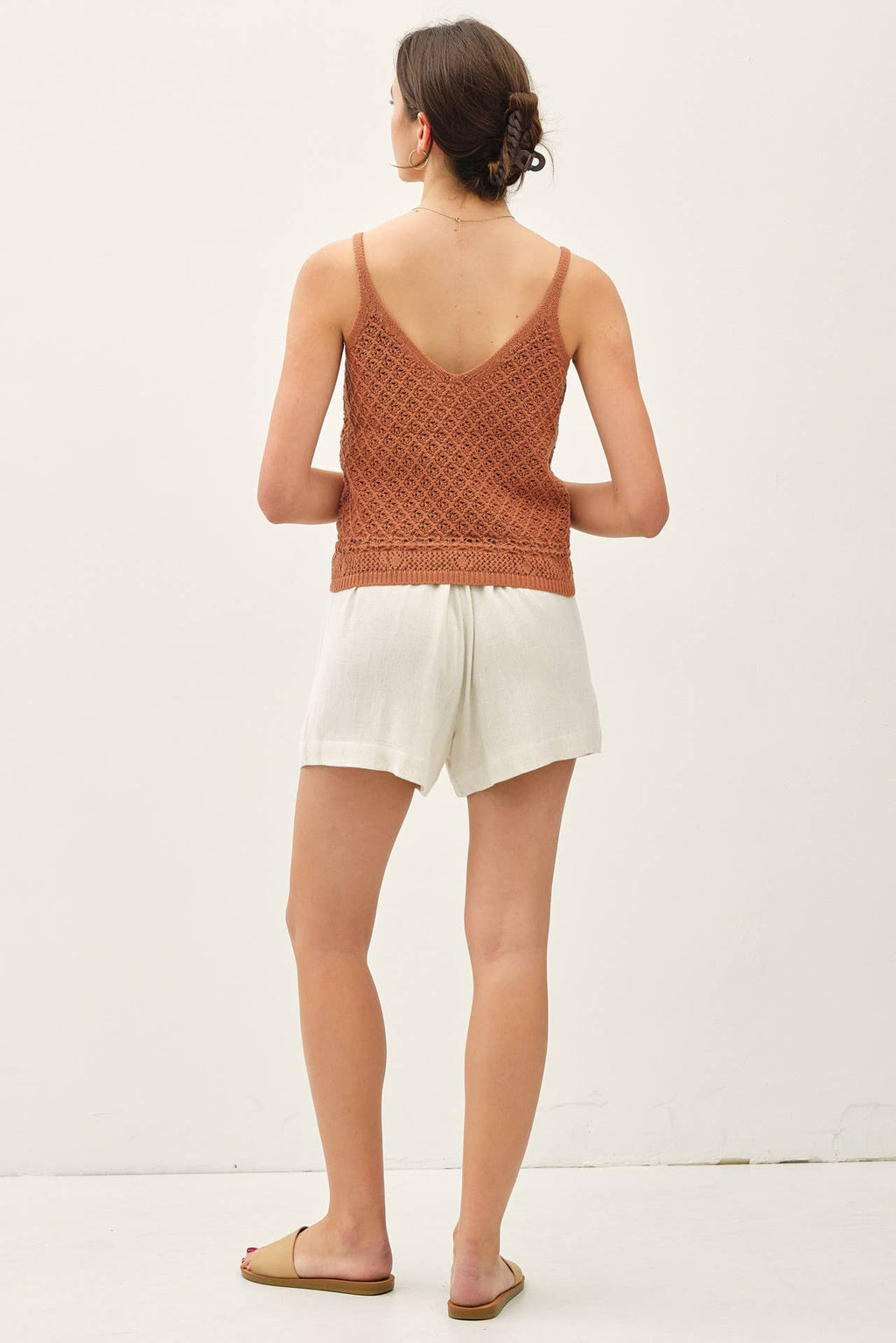 CROCHET KNIT DETAILED V-NECK TANK