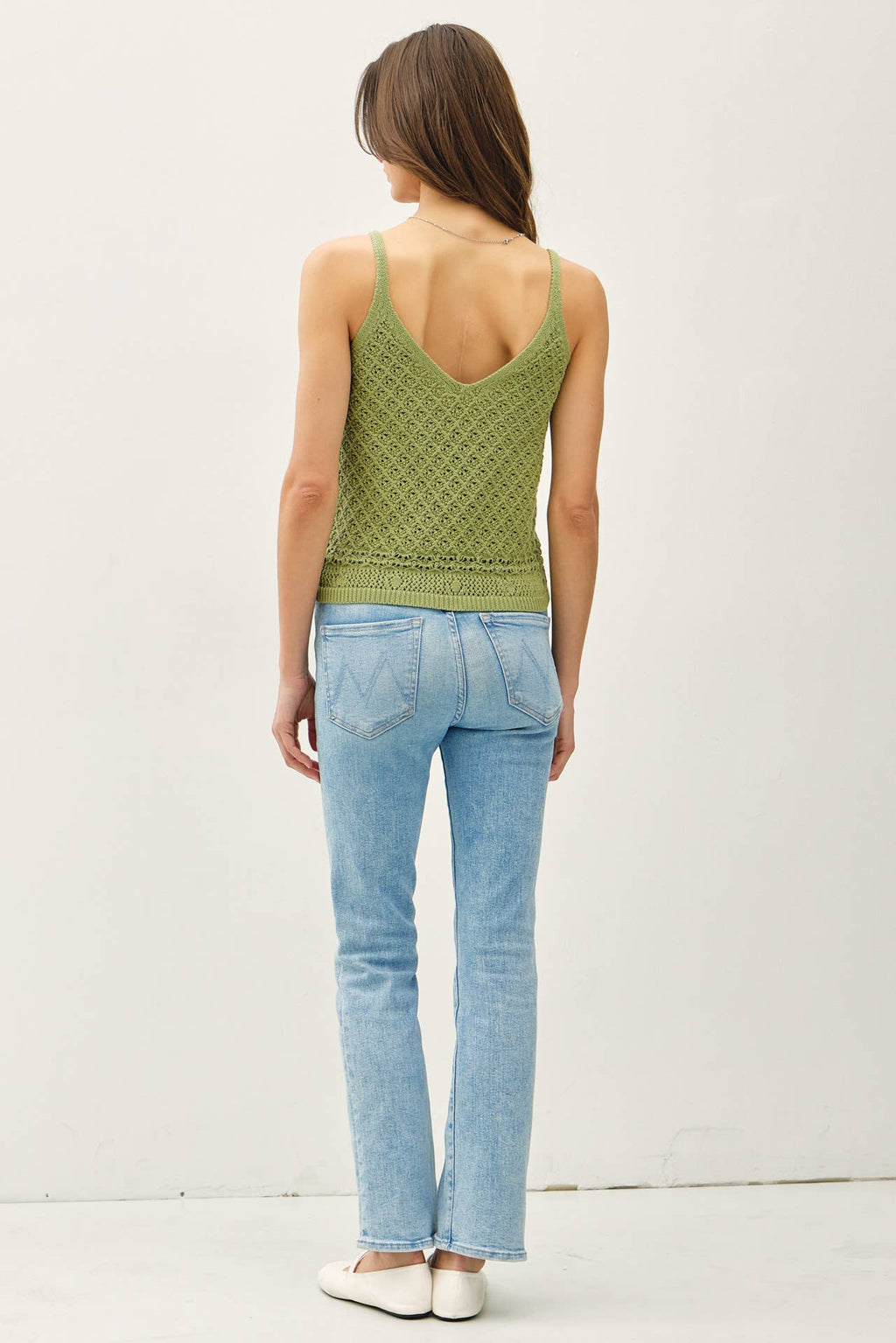 CROCHET KNIT DETAILED V-NECK TANK