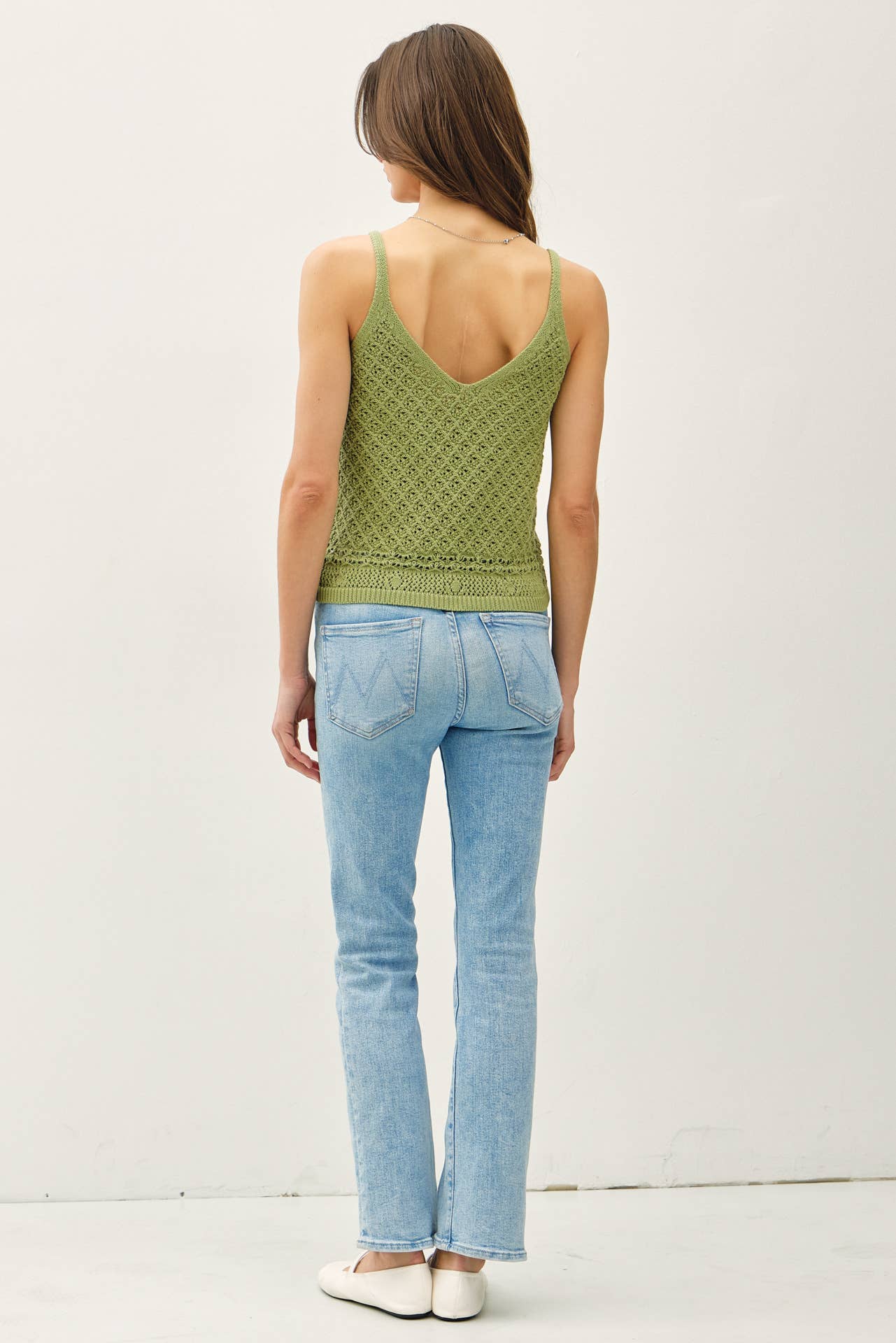 CROCHET KNIT DETAILED V-NECK TANK