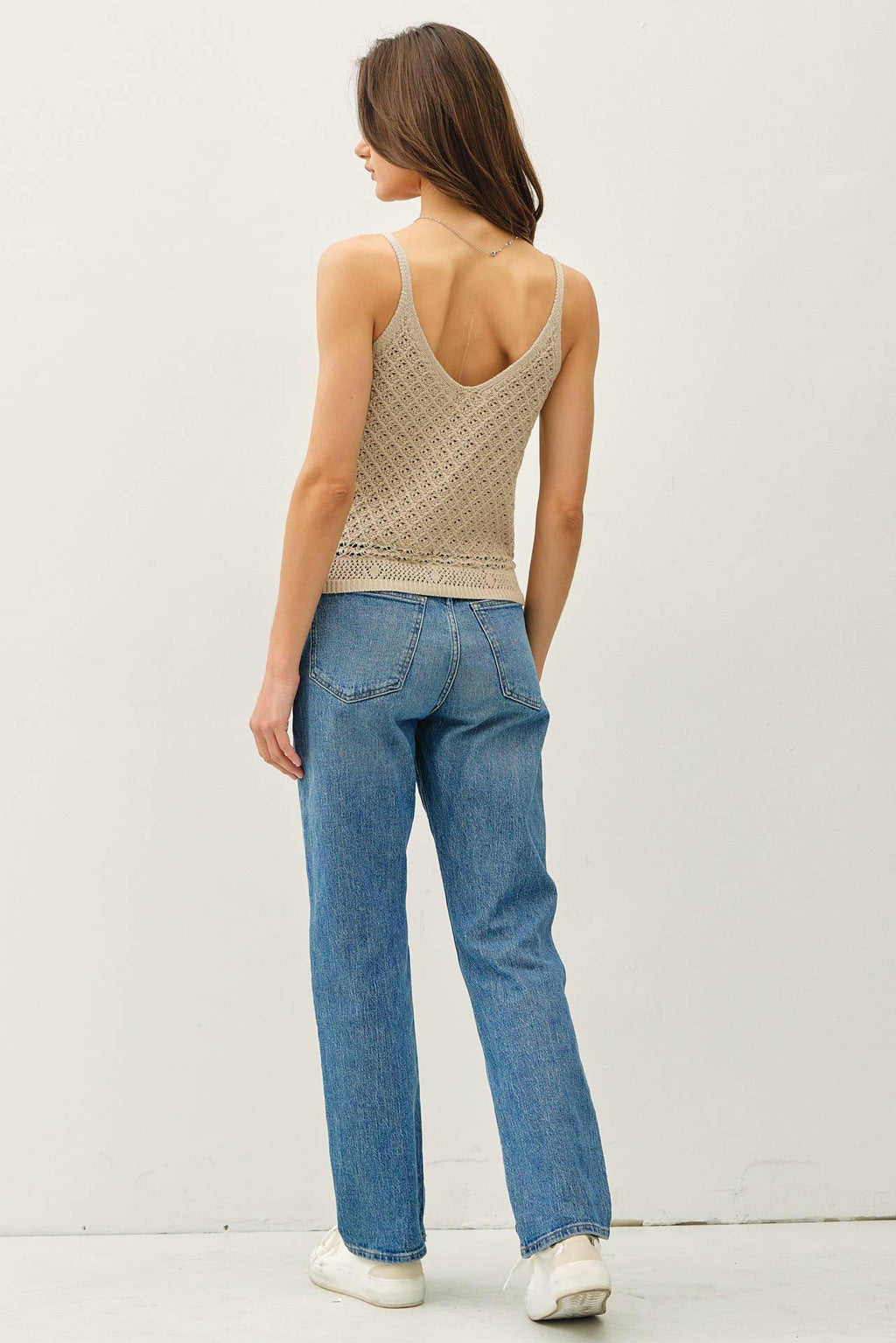 CROCHET KNIT DETAILED V-NECK TANK