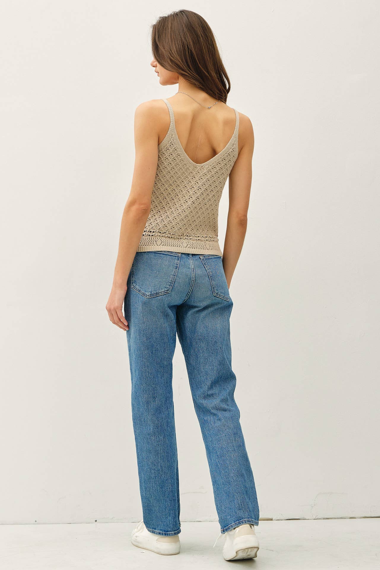 CROCHET KNIT DETAILED V-NECK TANK