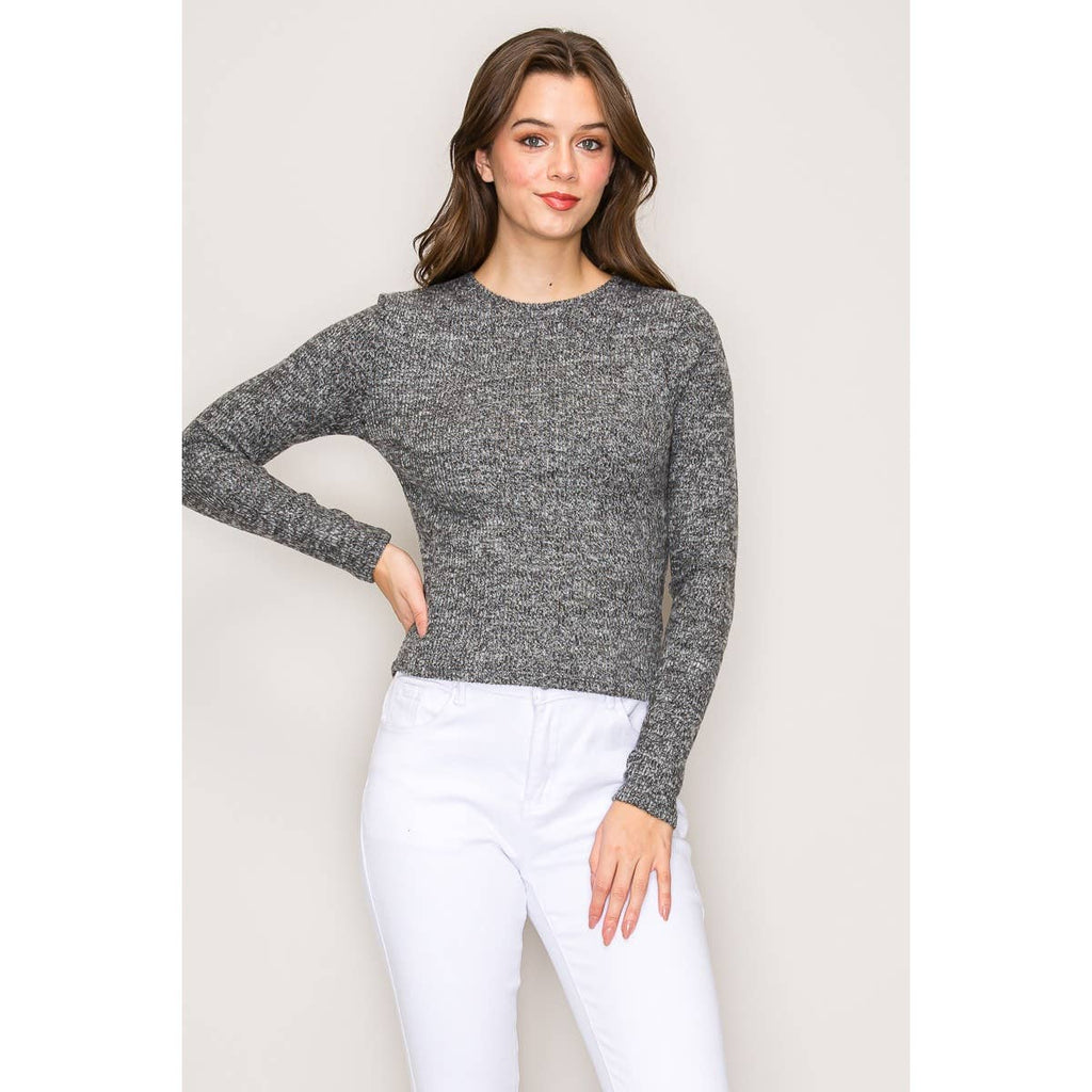 Crew Neck Long Sleeve Rib Top