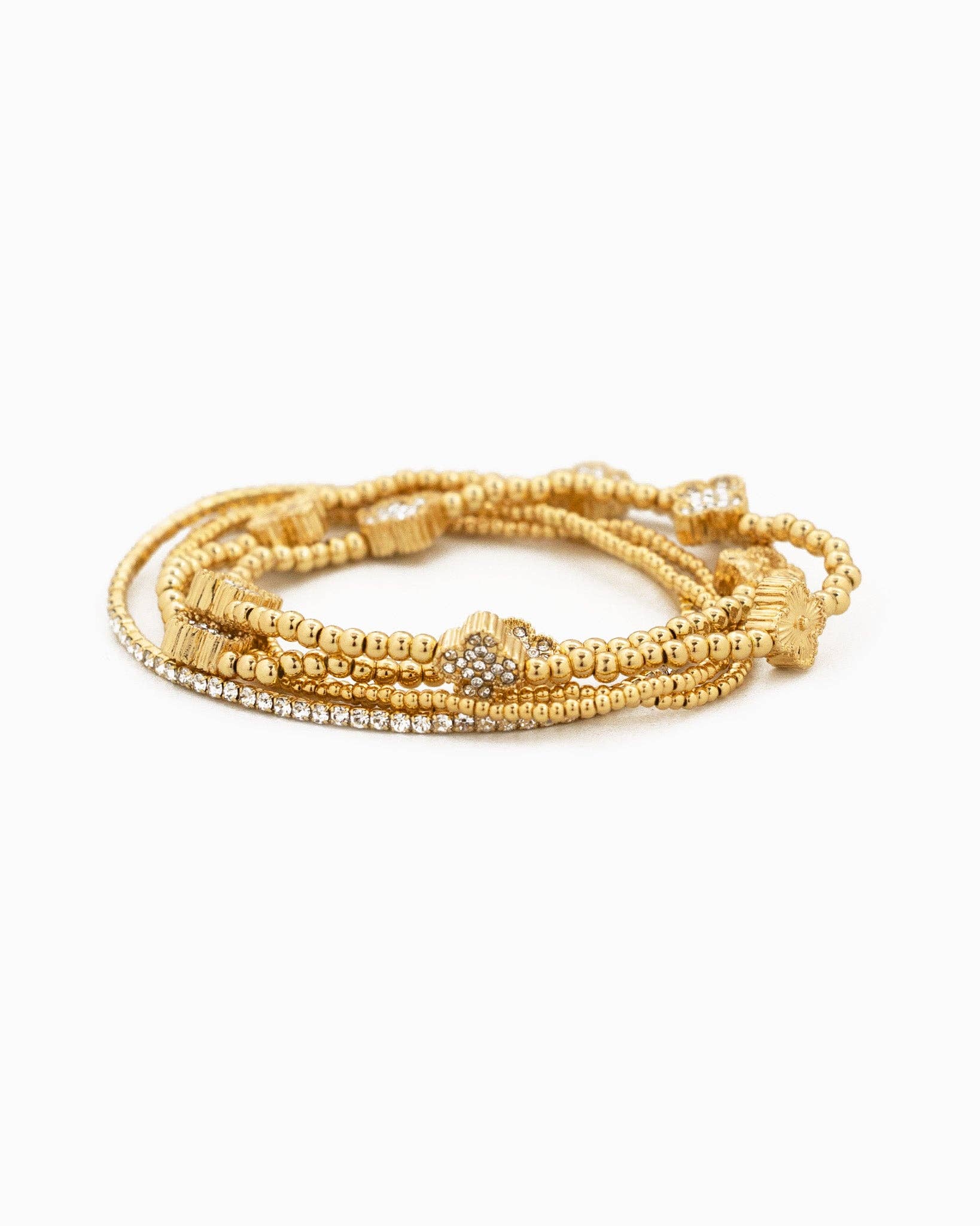 Pave Clover and CCB Bead Bracelet Set of 5