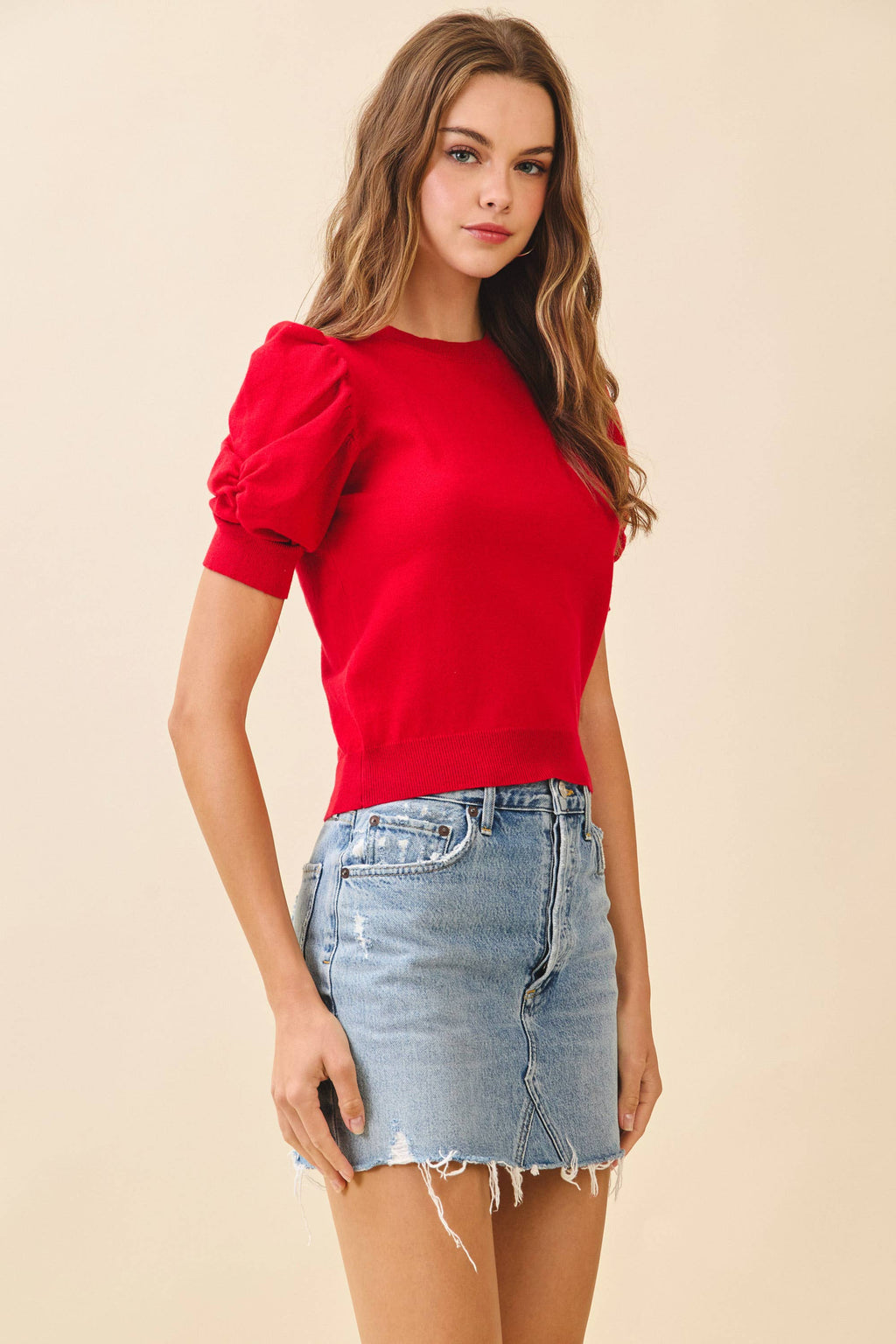 Ribbed Puffed Sleeves Top