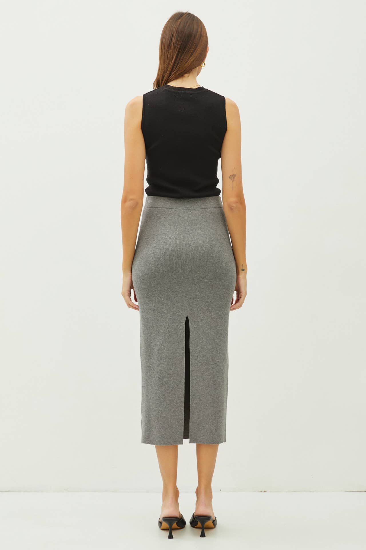 KNITTED HIGH RISE MIDI SKIRT