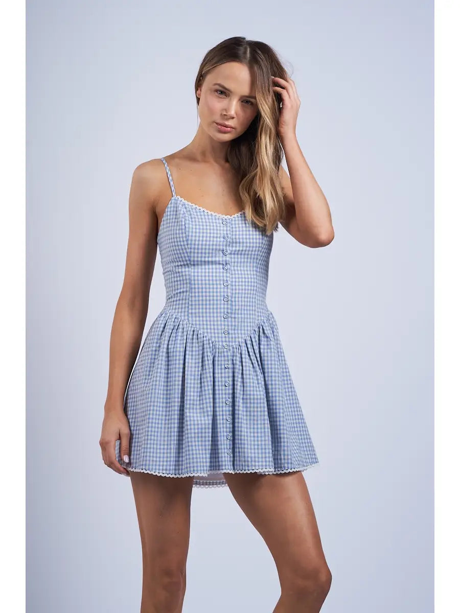 Checker White Line Point Fit & Flare Mini Dress