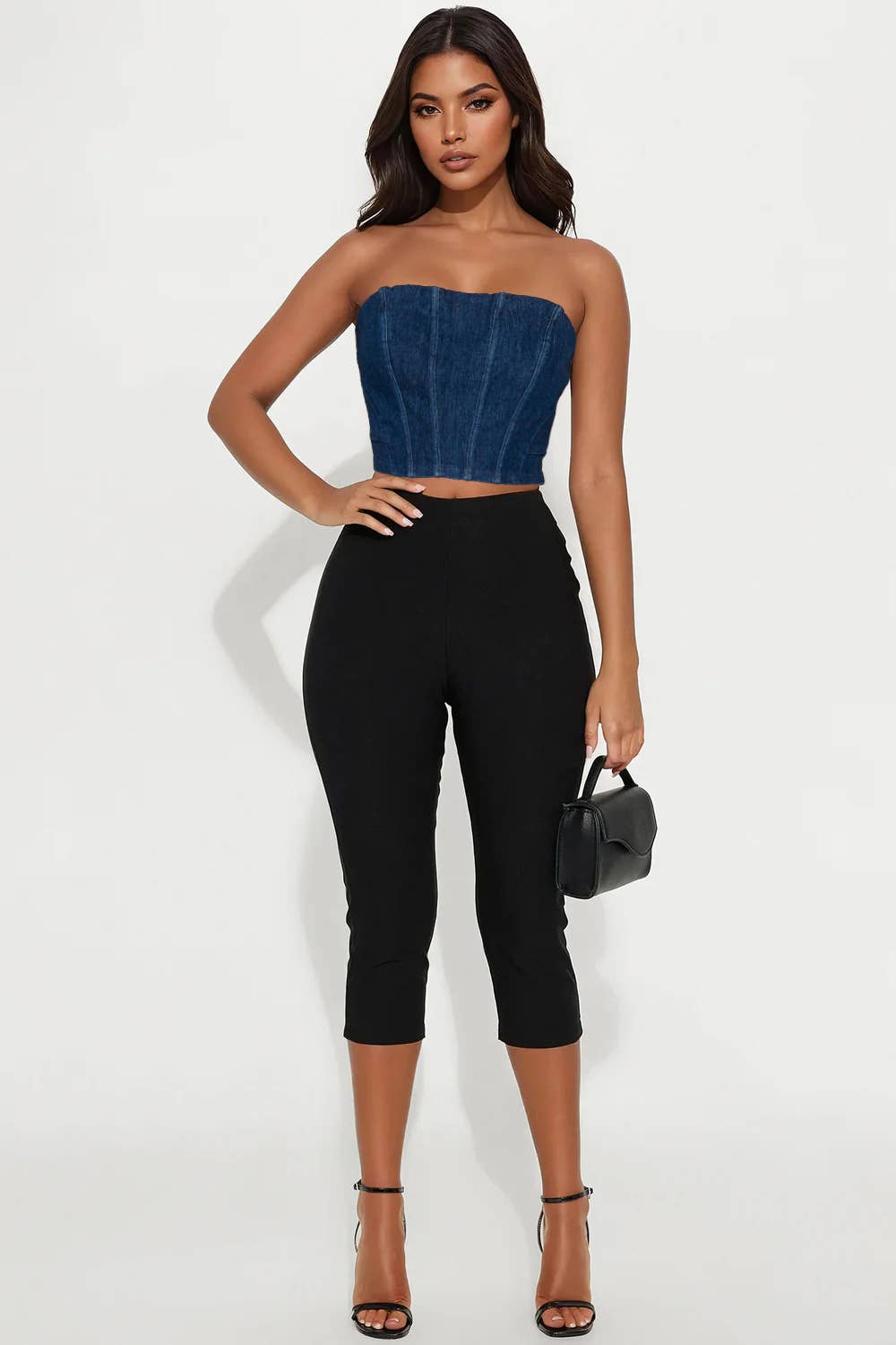 DENIM CORSET TUBE CROP TOP