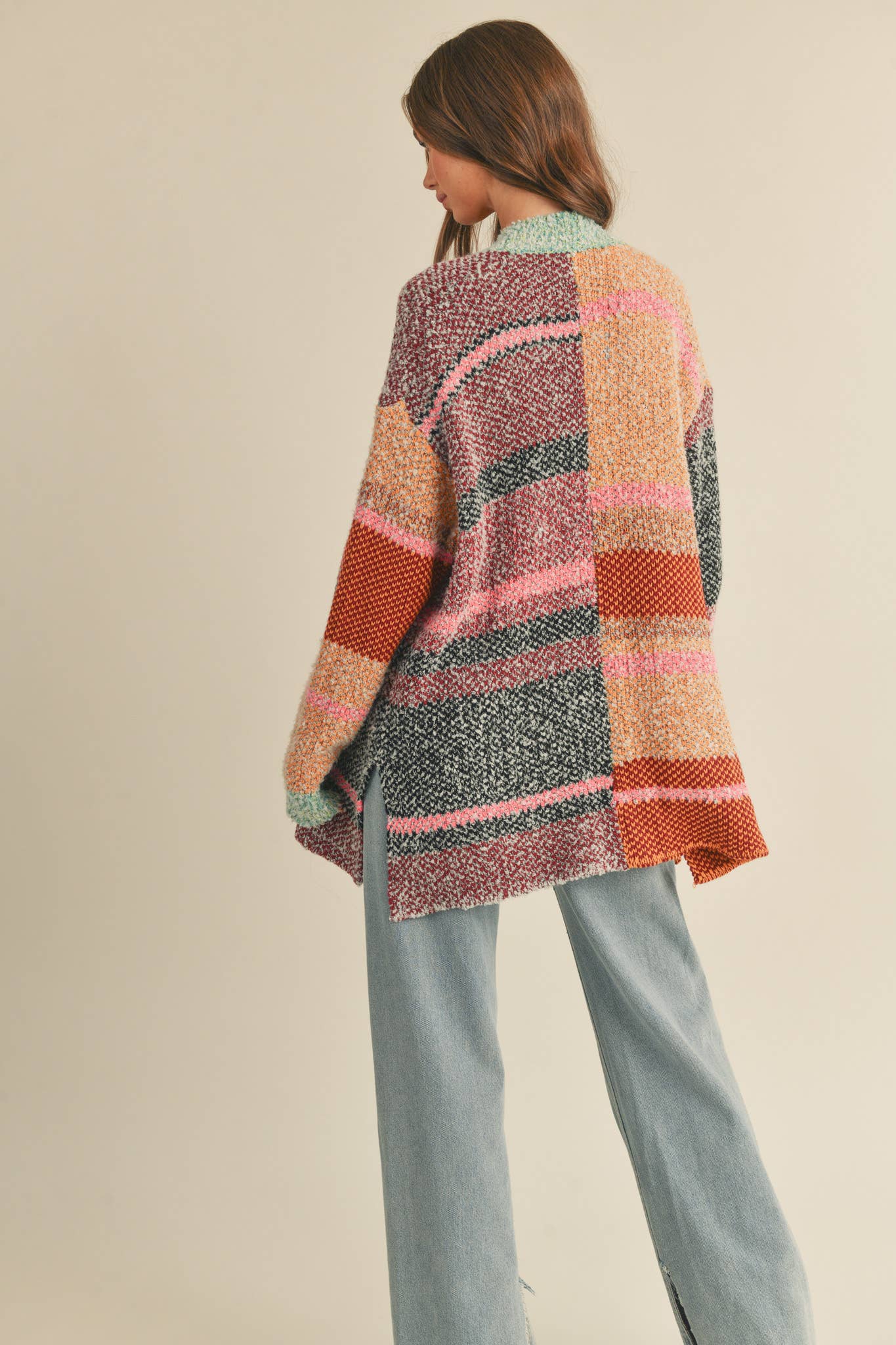 OVERSIZED COLOR BLOCK CARDIGAN MSW10038