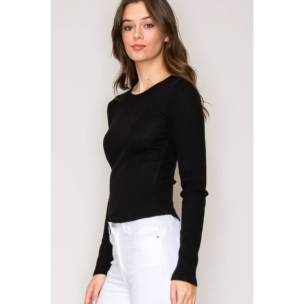 Crew Neck Long Sleeve Rib Top