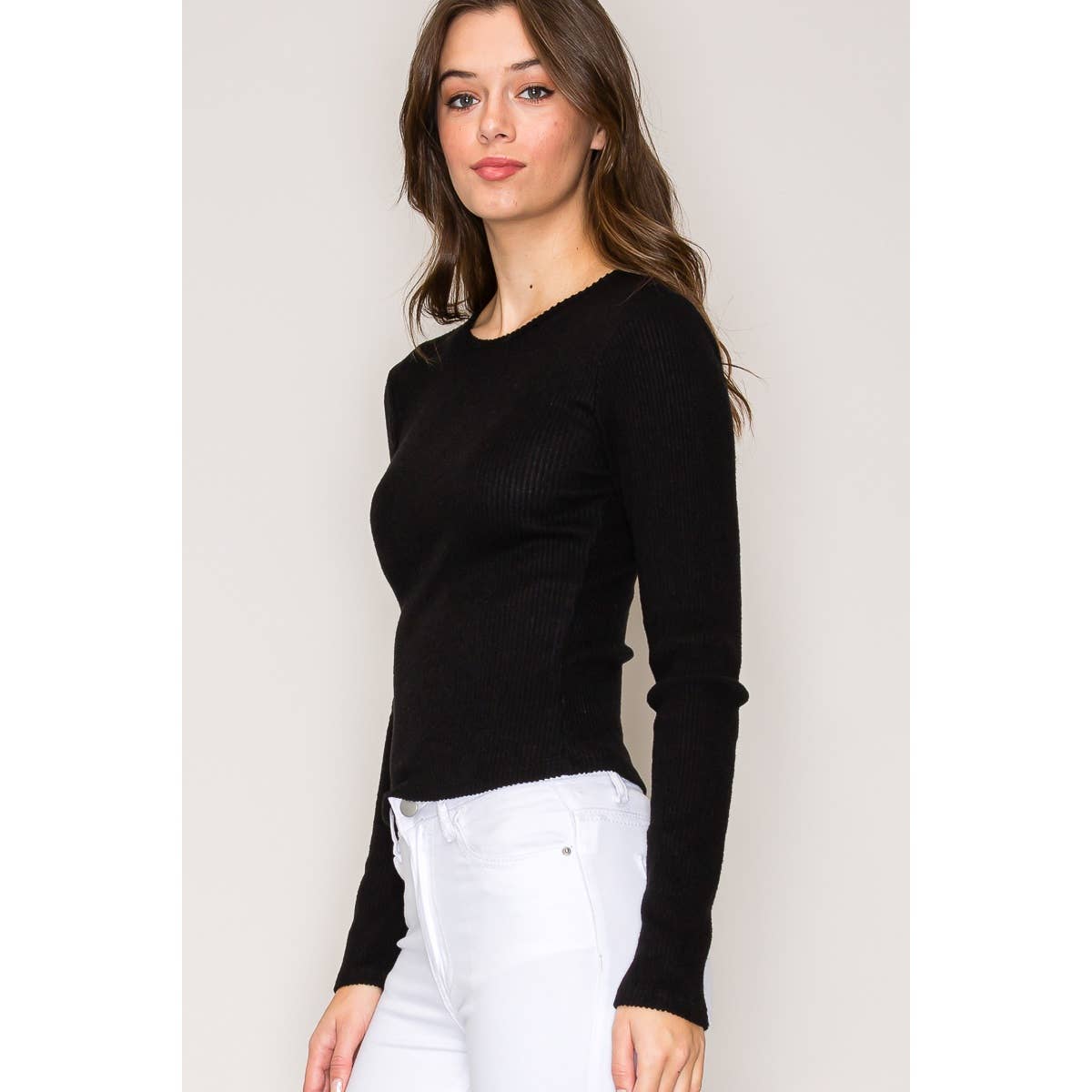 Crew Neck Long Sleeve Rib Top