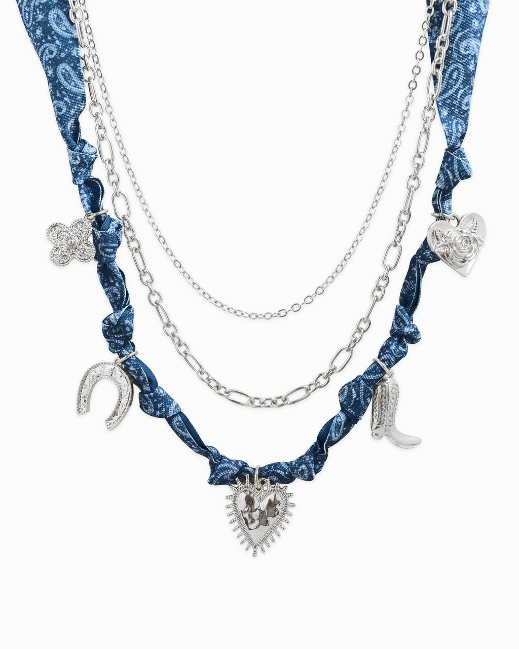 3 Layered Western Denim Bandana Scarf Necklace