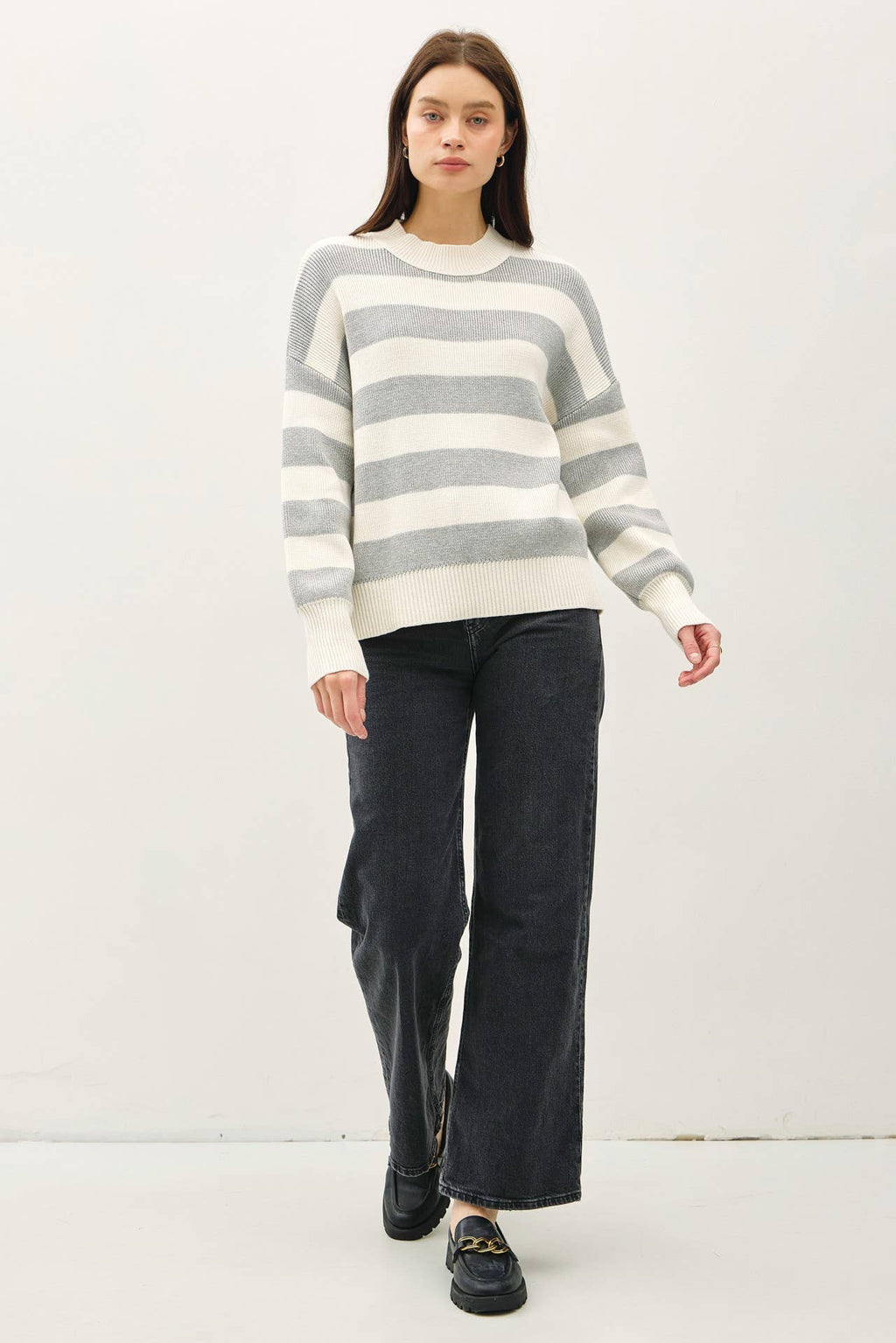 OVERSIZED RIBBED STRIPE SWEATER WITH HIGH NECK