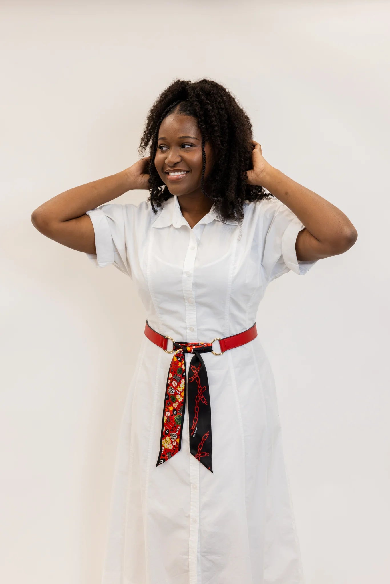 Loop Skinny Scarf Reversible Leather Belt Crimson & Cream