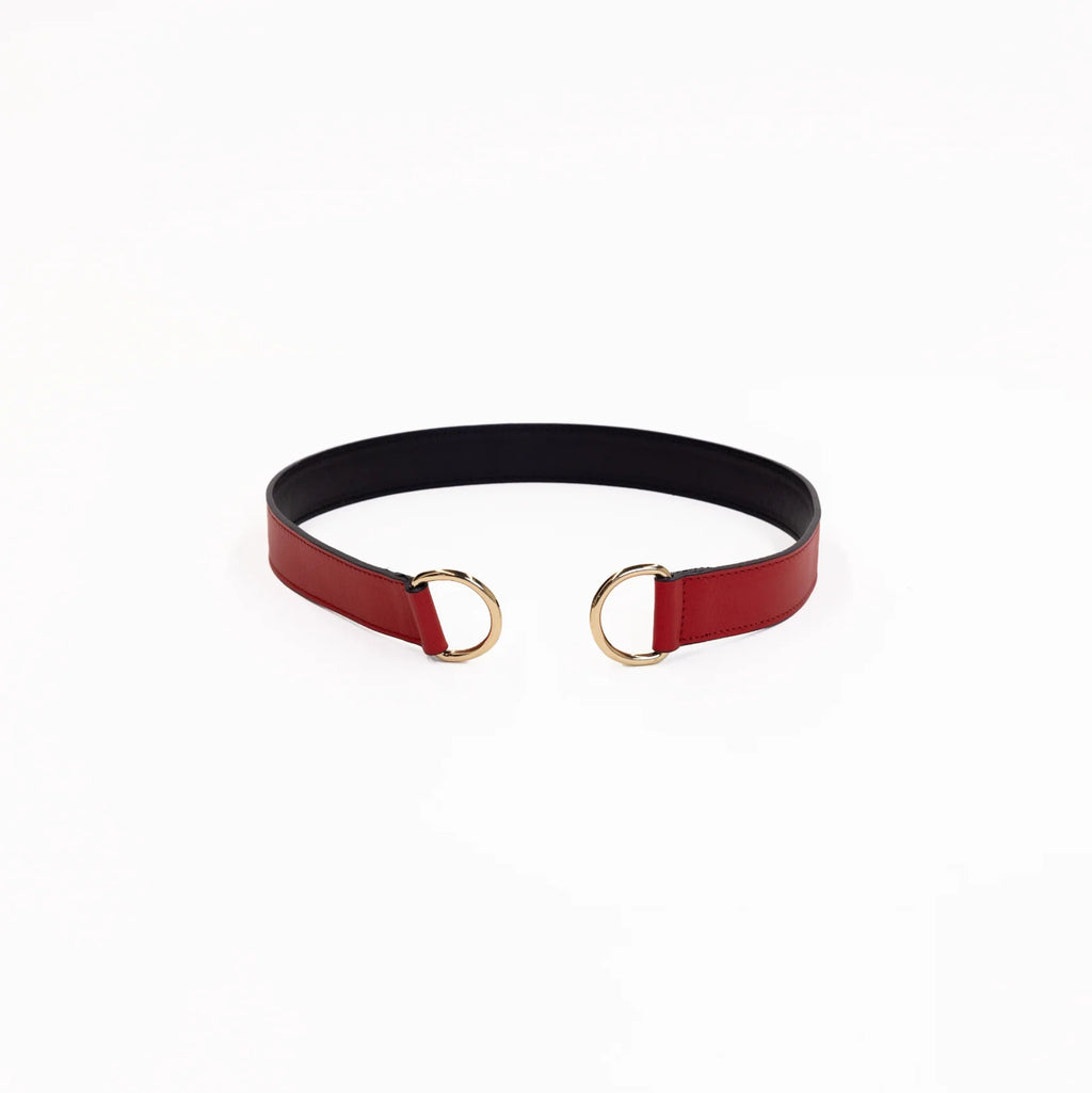 Loop Skinny Scarf Reversible Leather Belt Crimson & Cream
