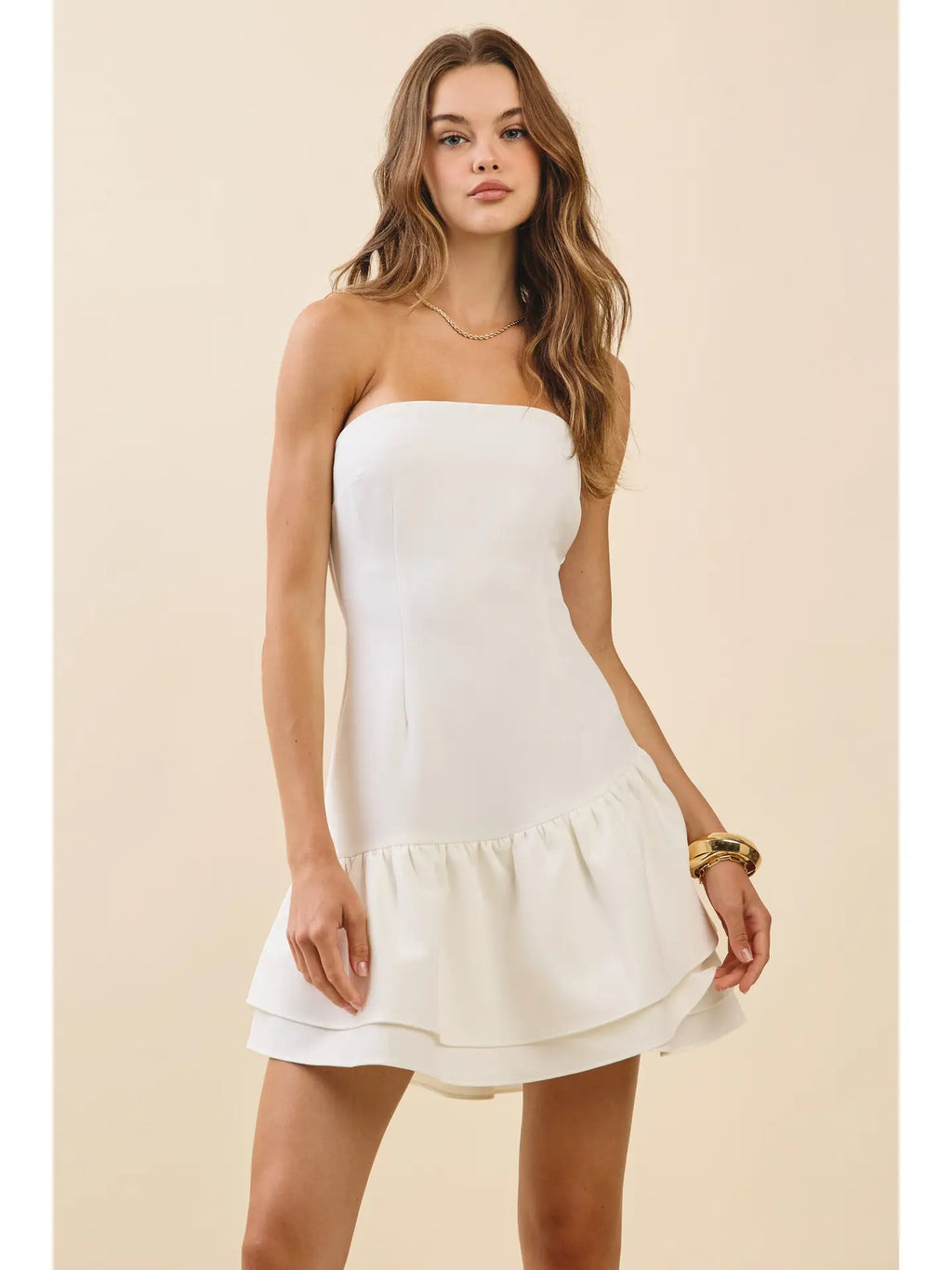Strapless Ruffle Tiered Flattering Fit Mini Dress