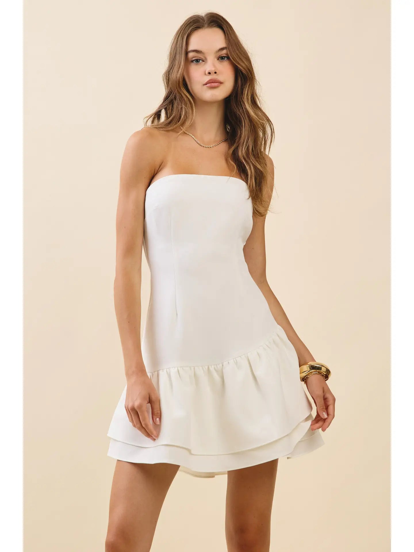 Strapless Ruffle Tiered Flattering Fit Mini Dress