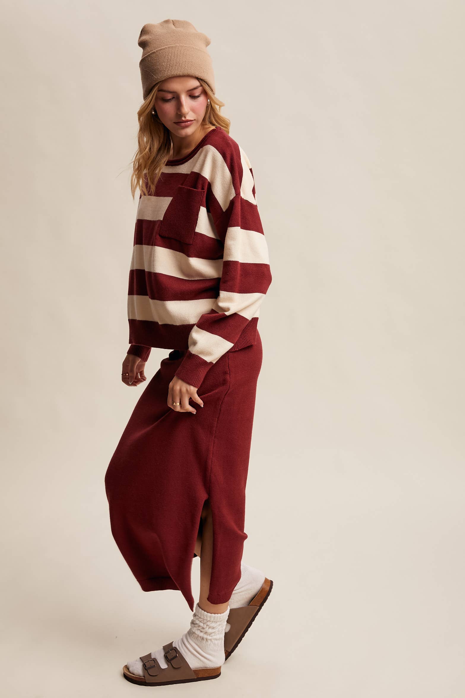 Striped Knit Sweater & Skirt Set