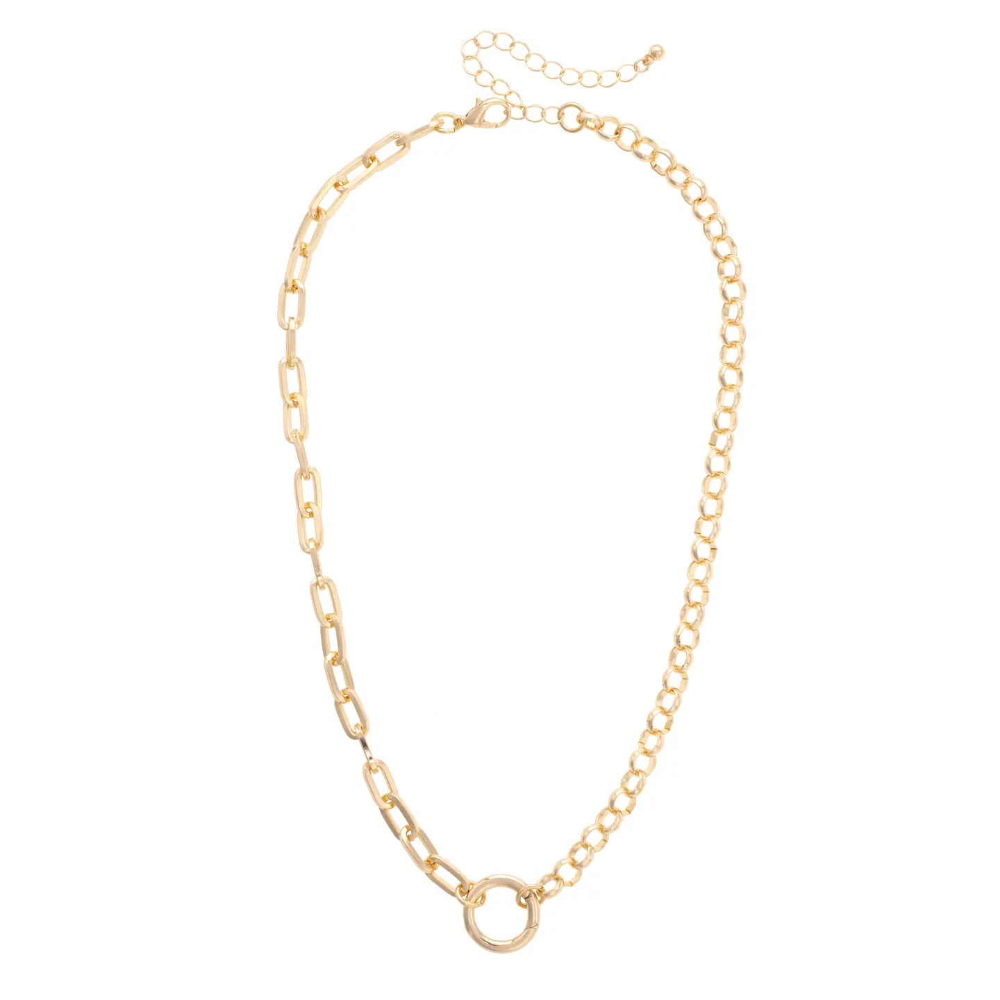 Essex Half & Half Linked Necklace in Shiny Gold