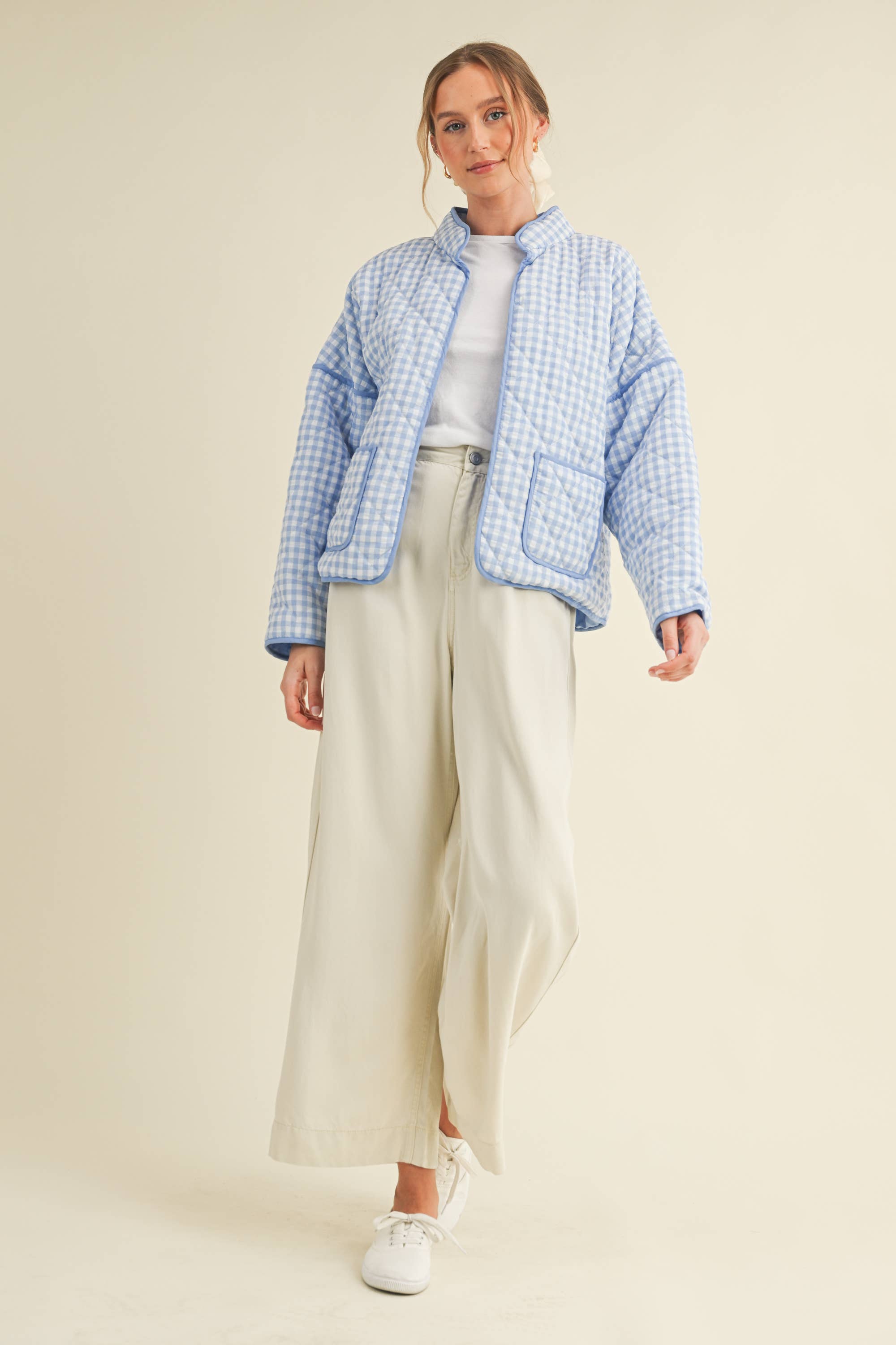 QUILTED PLAID PUFF JACKET