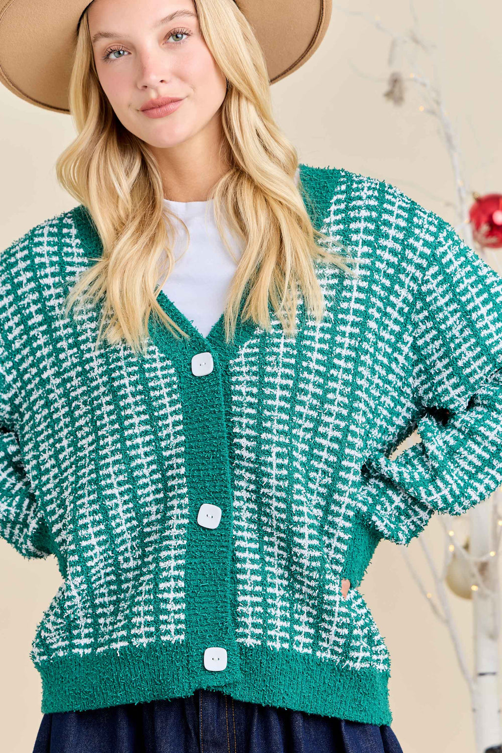 Holiday Check Knit Cardigan