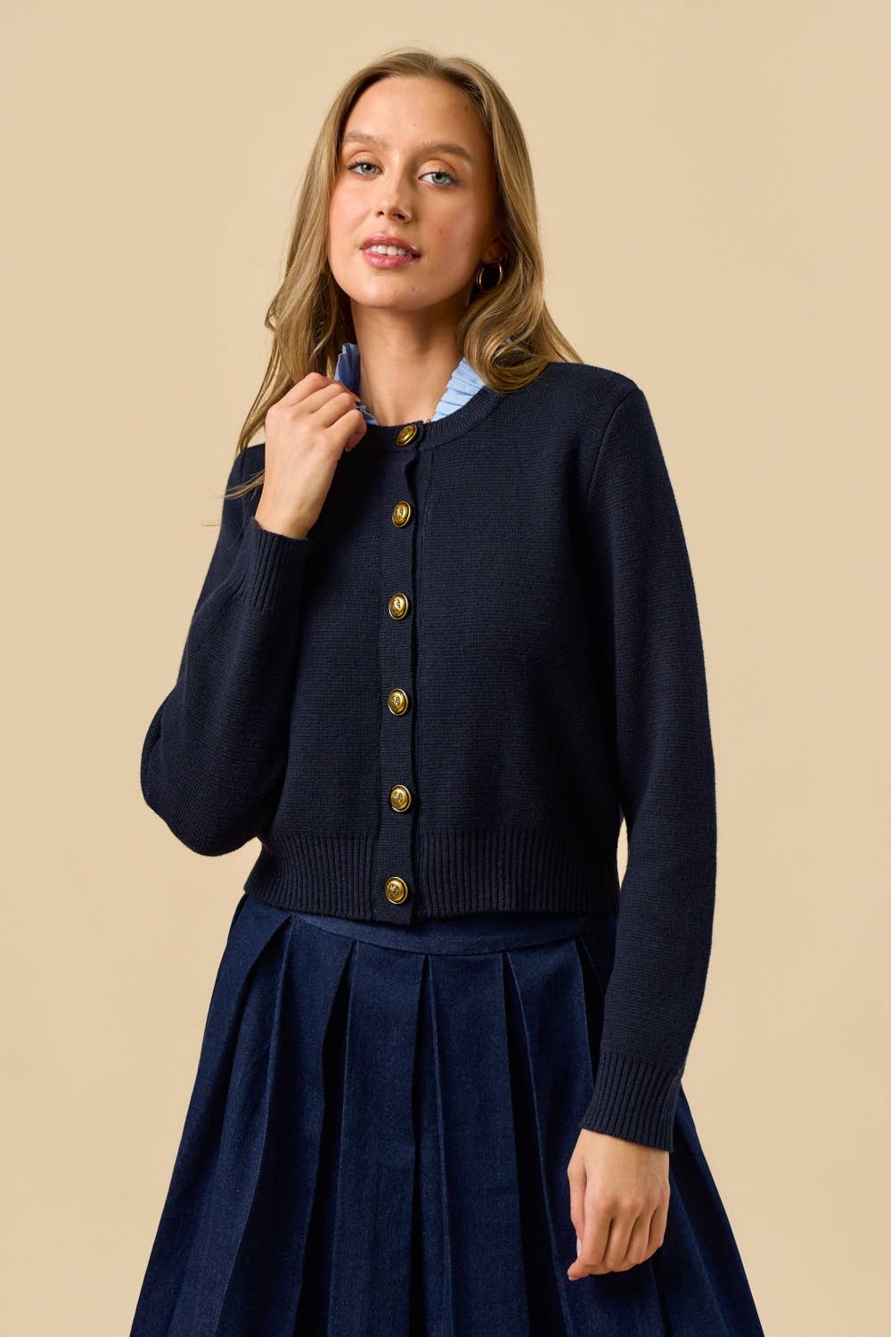 Button Down Cardigan Top with Gold Buttons