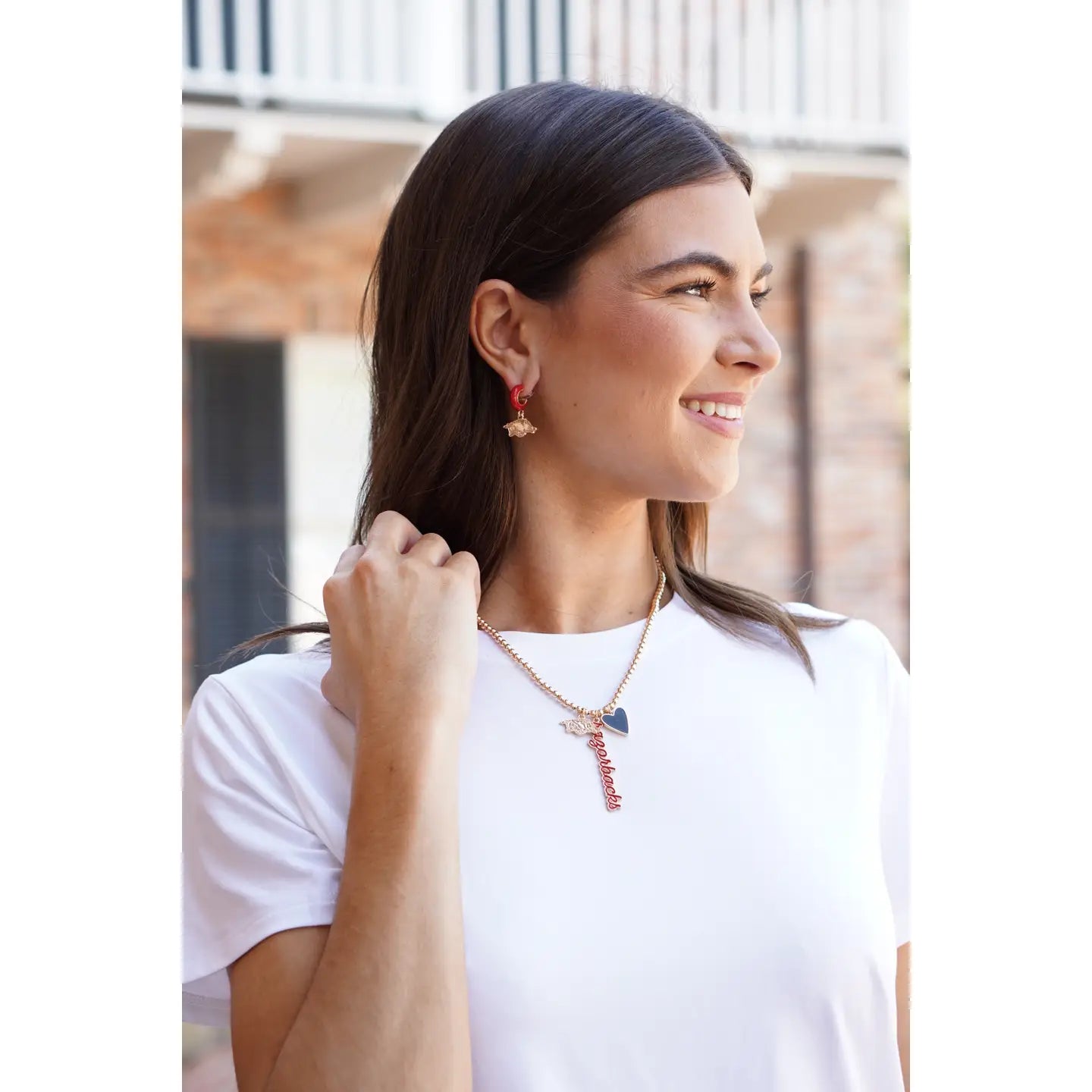 Arkansas Razorbacks Ball Bead Charm Necklace in Shiny Gold