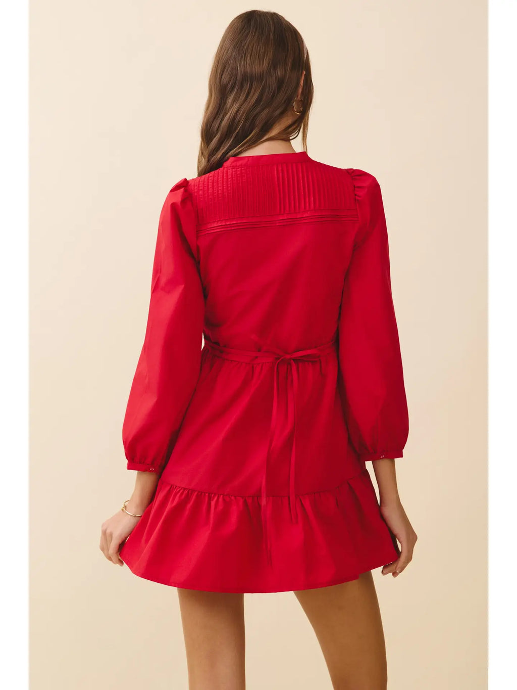 Pintuck Yoke Detail Button Front Mini Dress