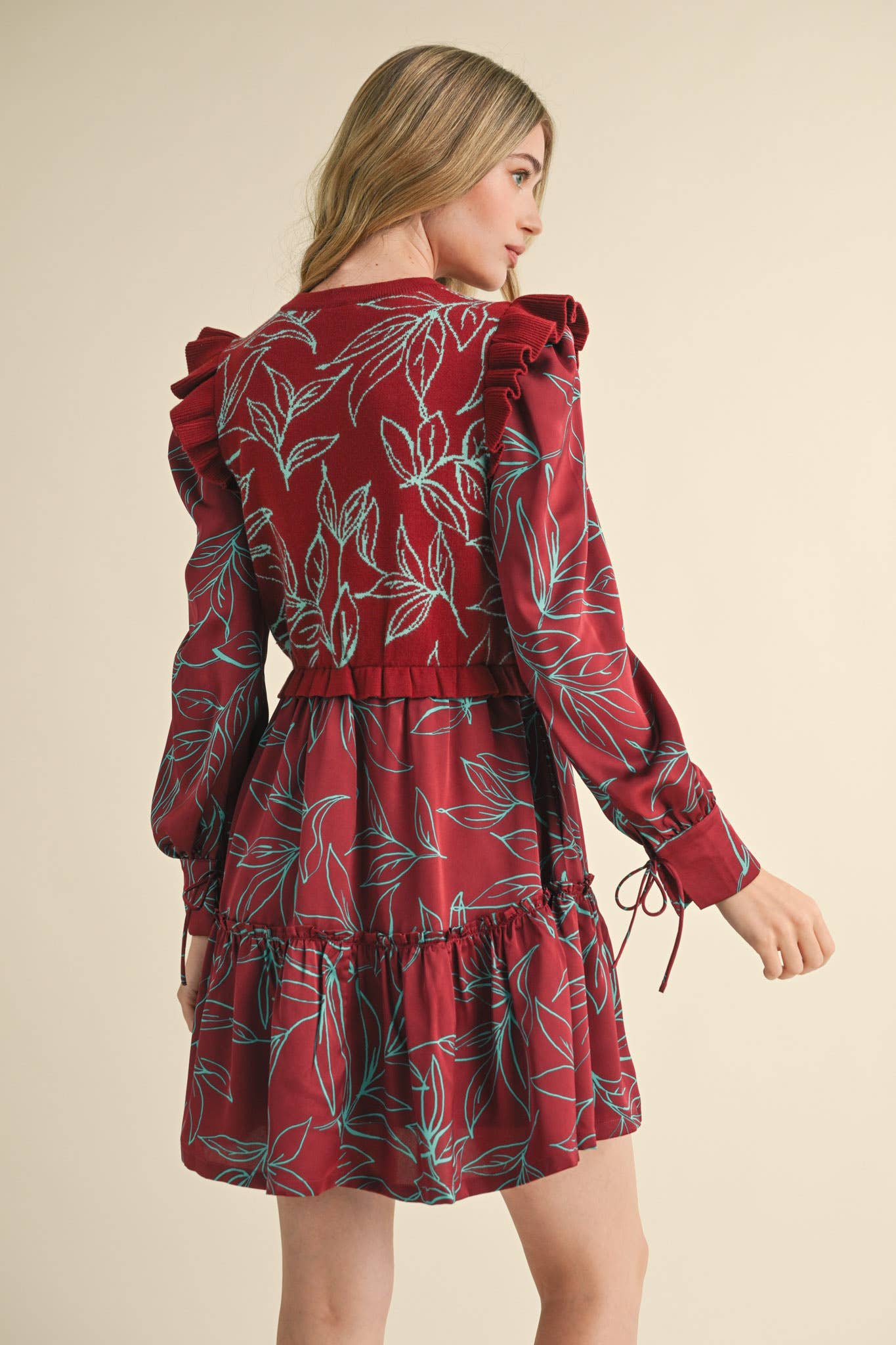 EXCLUSIVE PRINT MIXED MEDIA SWEATER DRESS