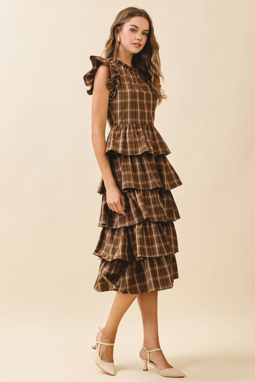 Plaid Round Neck Midi Dress