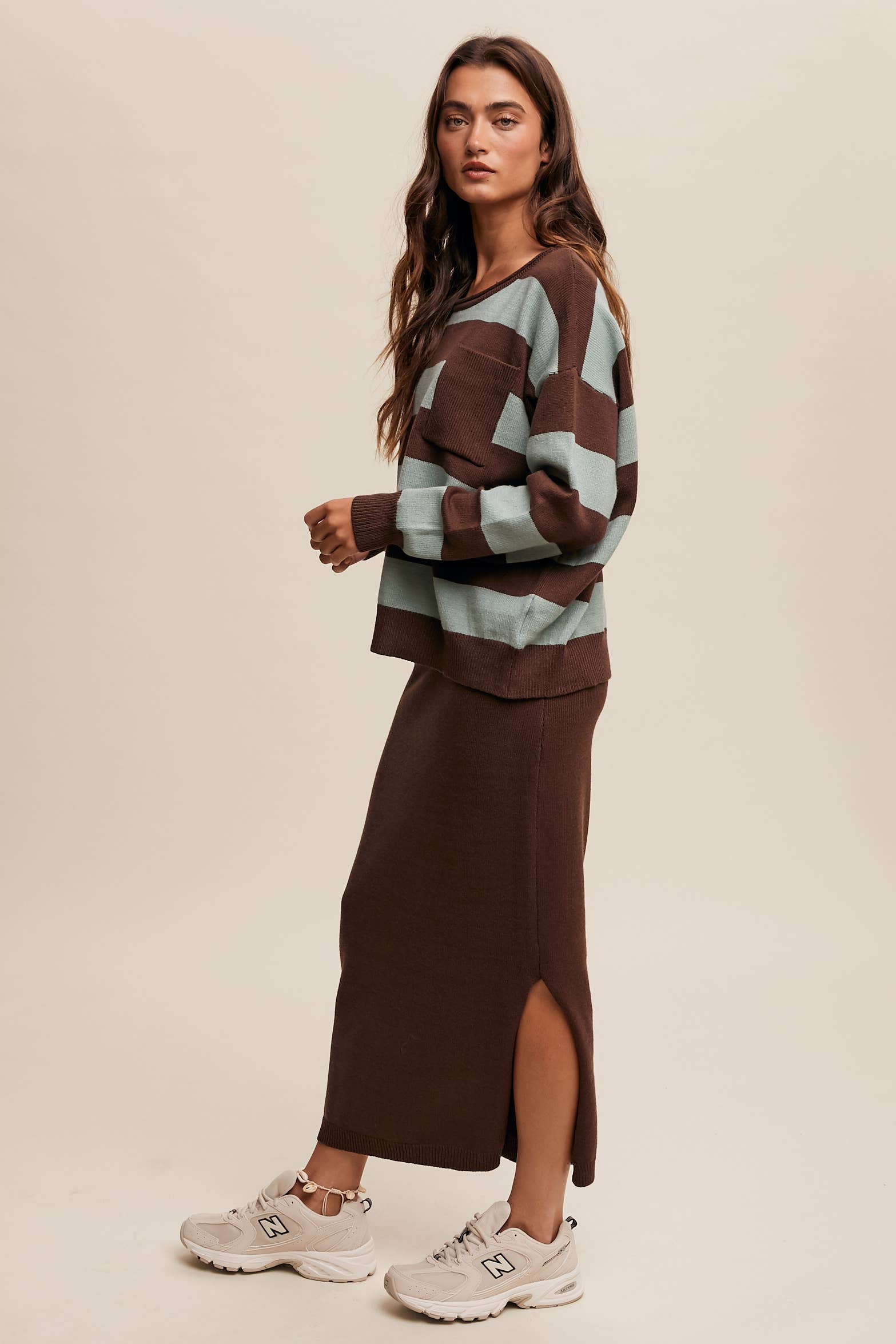 Striped Knit Sweater & Skirt Set