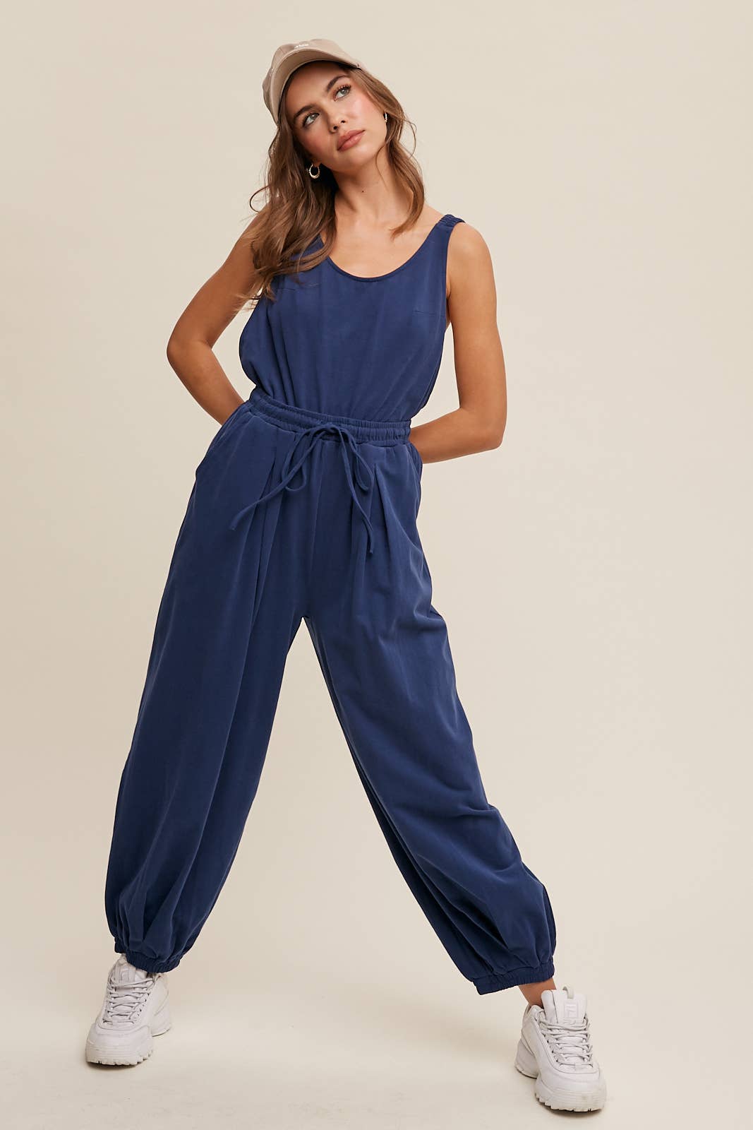 Open Back Cotton Knit Jumpsuit