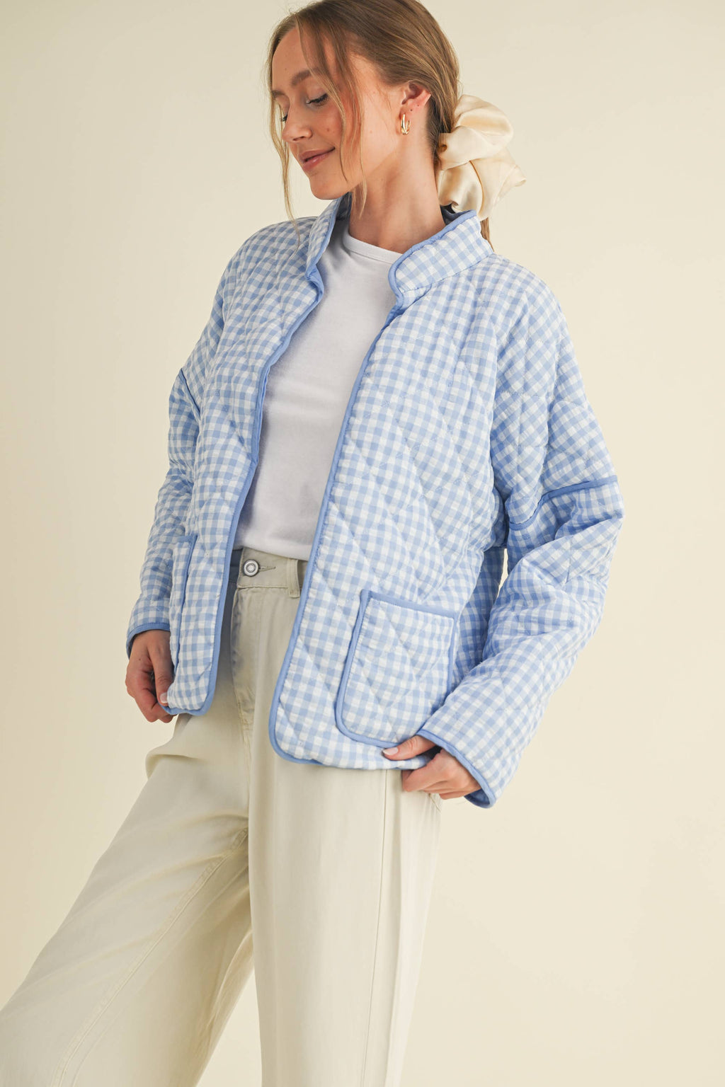 QUILTED PLAID PUFF JACKET