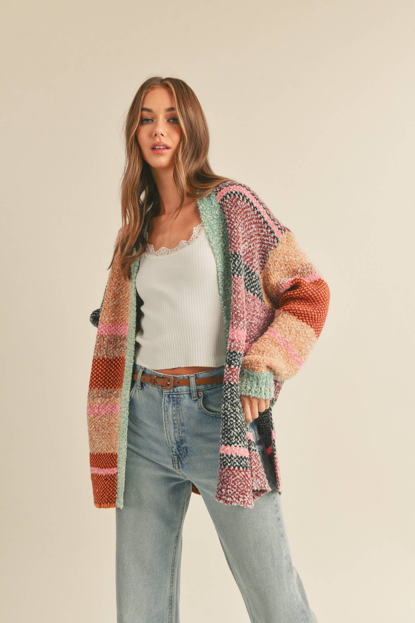 OVERSIZED COLOR BLOCK CARDIGAN MSW10038