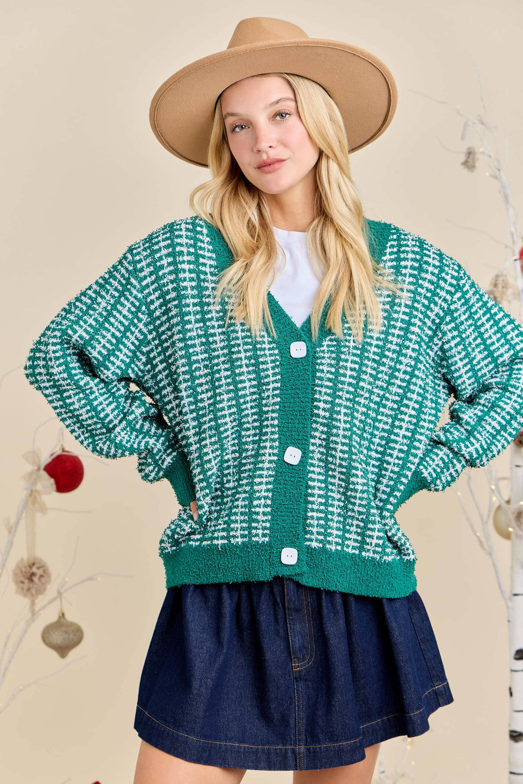 Holiday Check Knit Cardigan