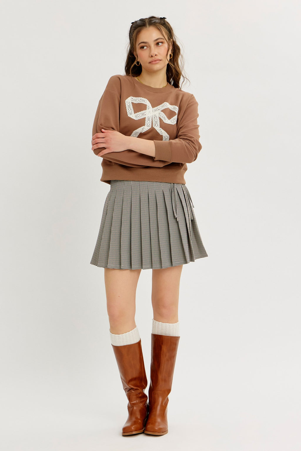 Relaxed Fit Cotton Sweatshirt With Lace Bow
