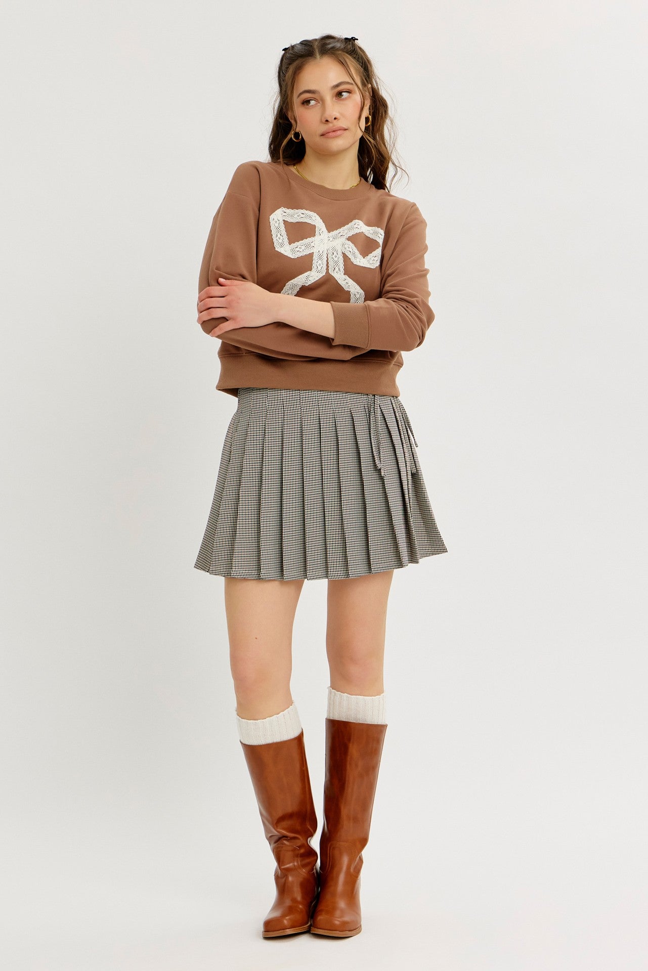 Relaxed Fit Cotton Sweatshirt With Lace Bow