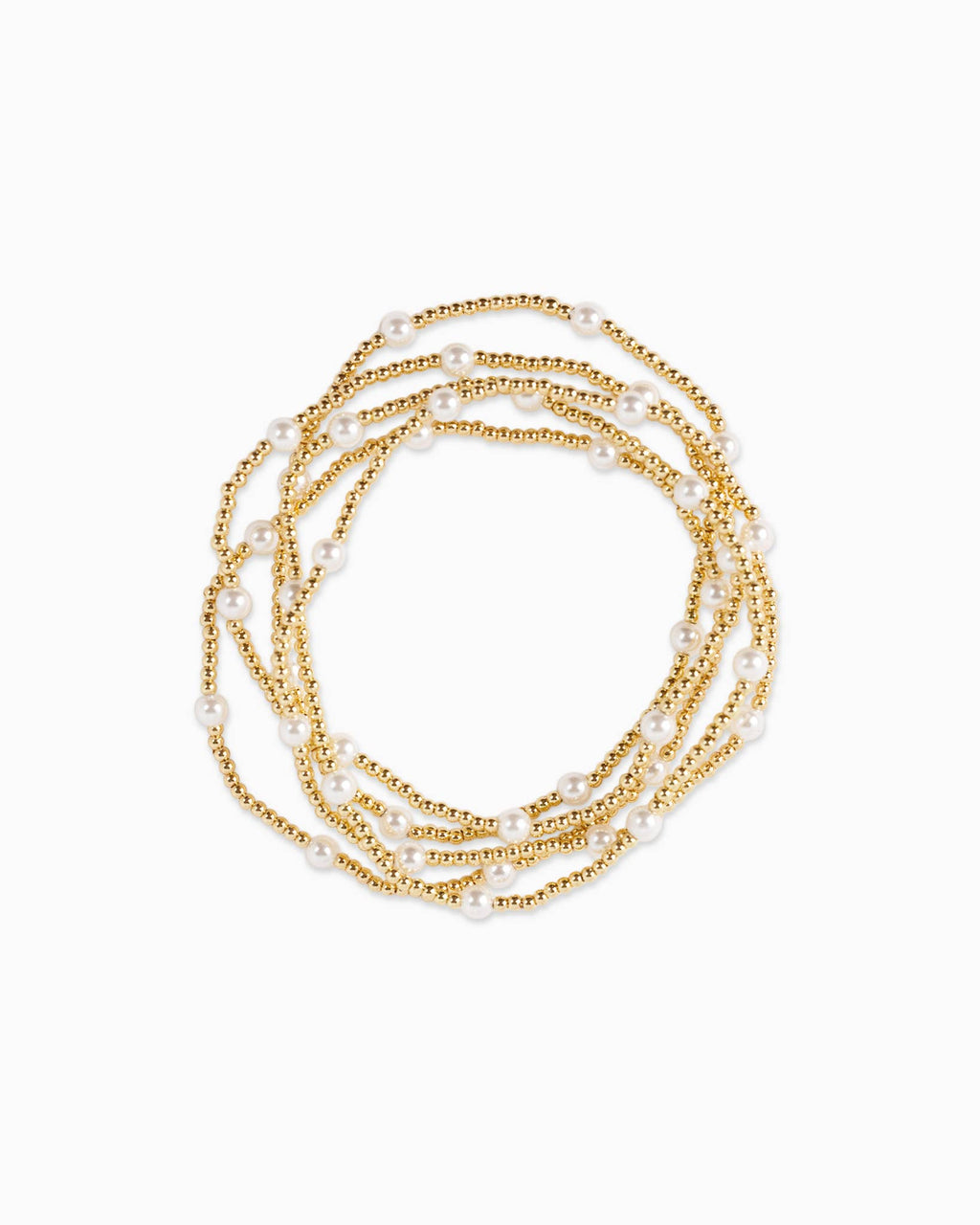 Gold Ball Beaded Pearl Accent Stretch Bracelets, Set of 5