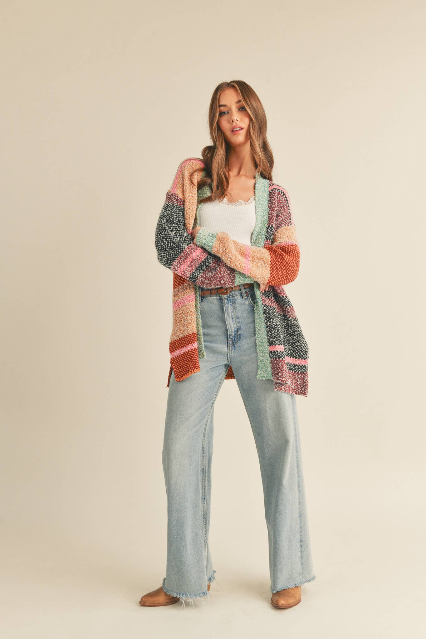 OVERSIZED COLOR BLOCK CARDIGAN MSW10038