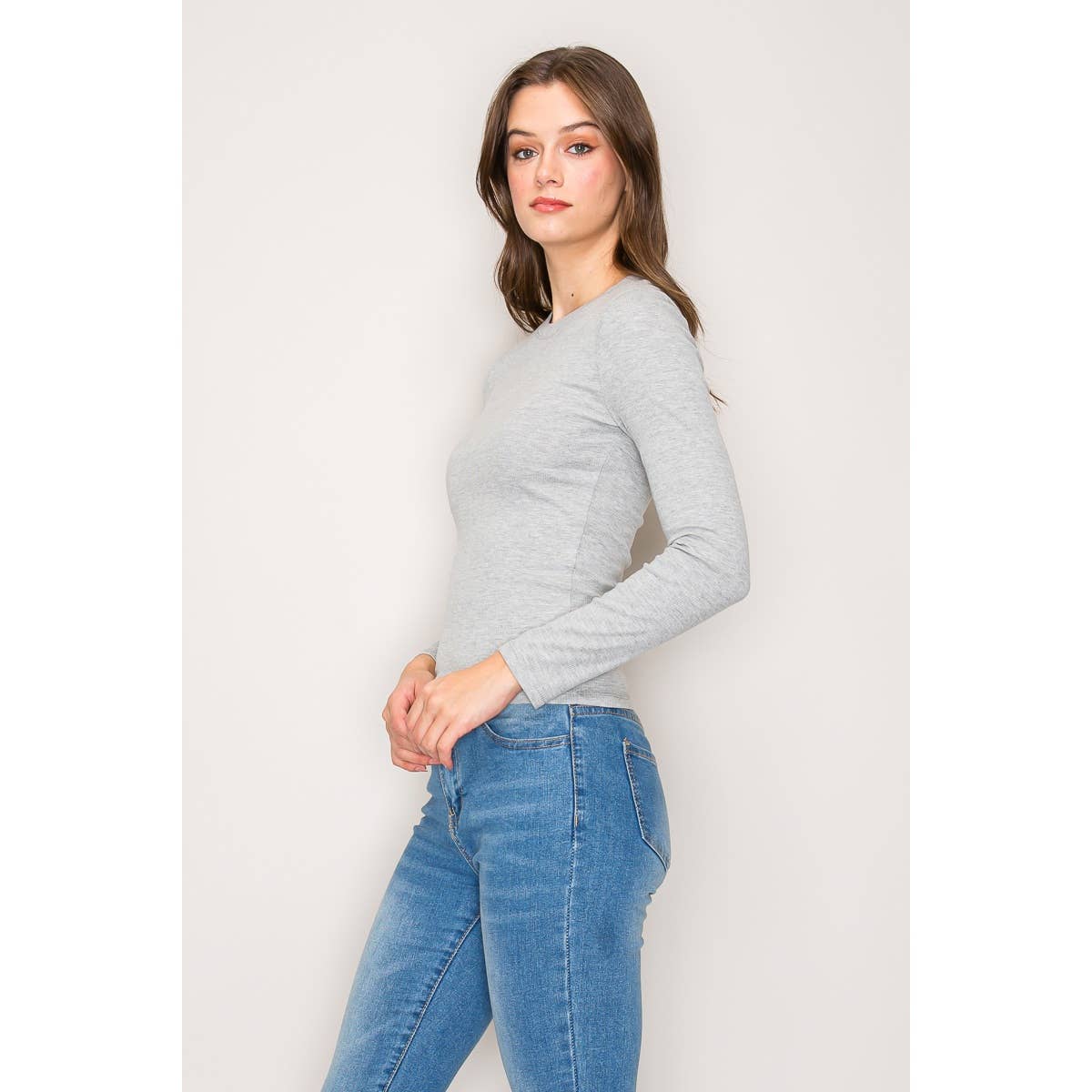 Crew Neck Long Sleeve Rib Top